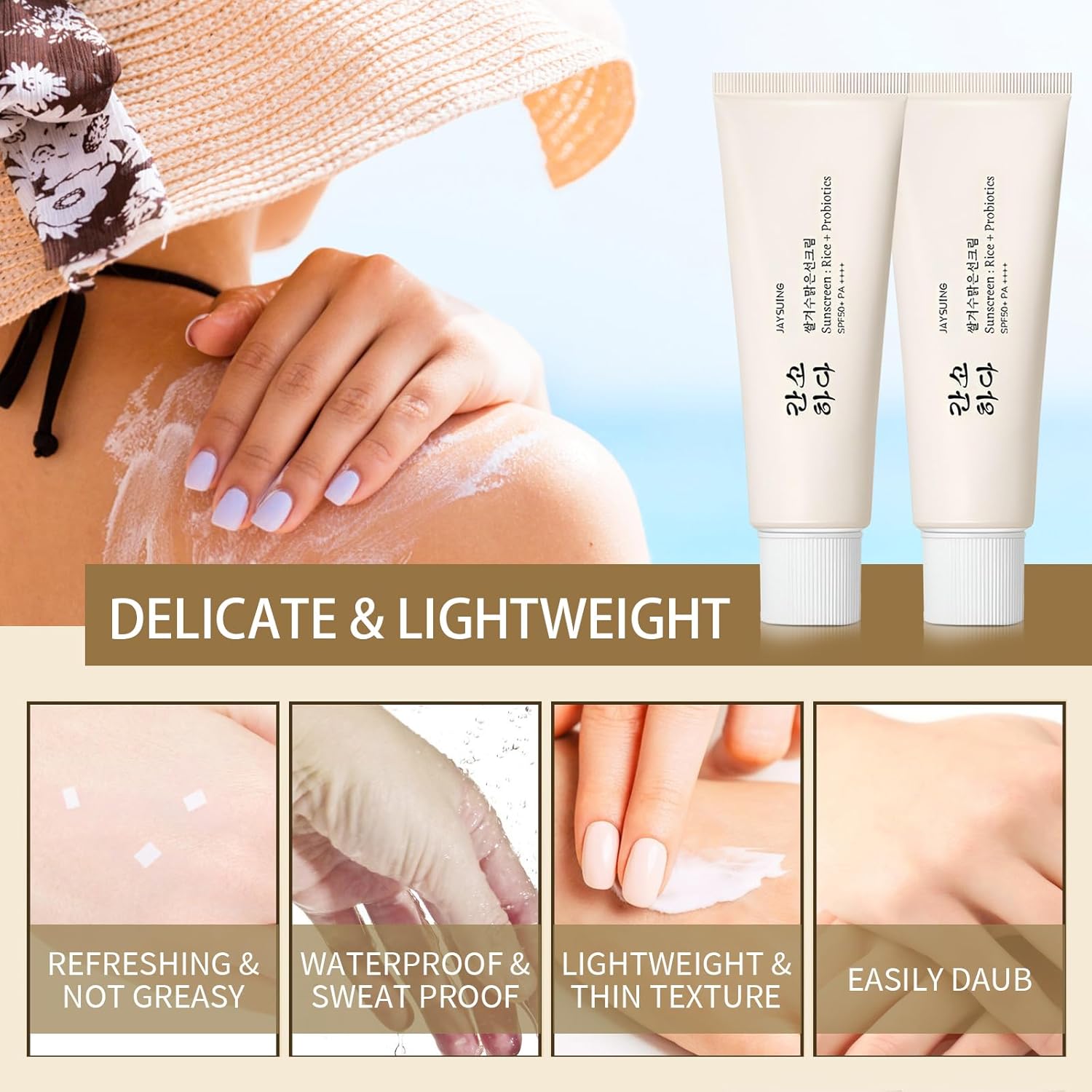 Relief Sun Organic Sunscreen SPF50+,Rice and Probiotics PA++++Korean Cream Care | Korean Skin for All Skin Types | UV Defens Nourishing Skin Protection (2) (2PCS) - Image 4