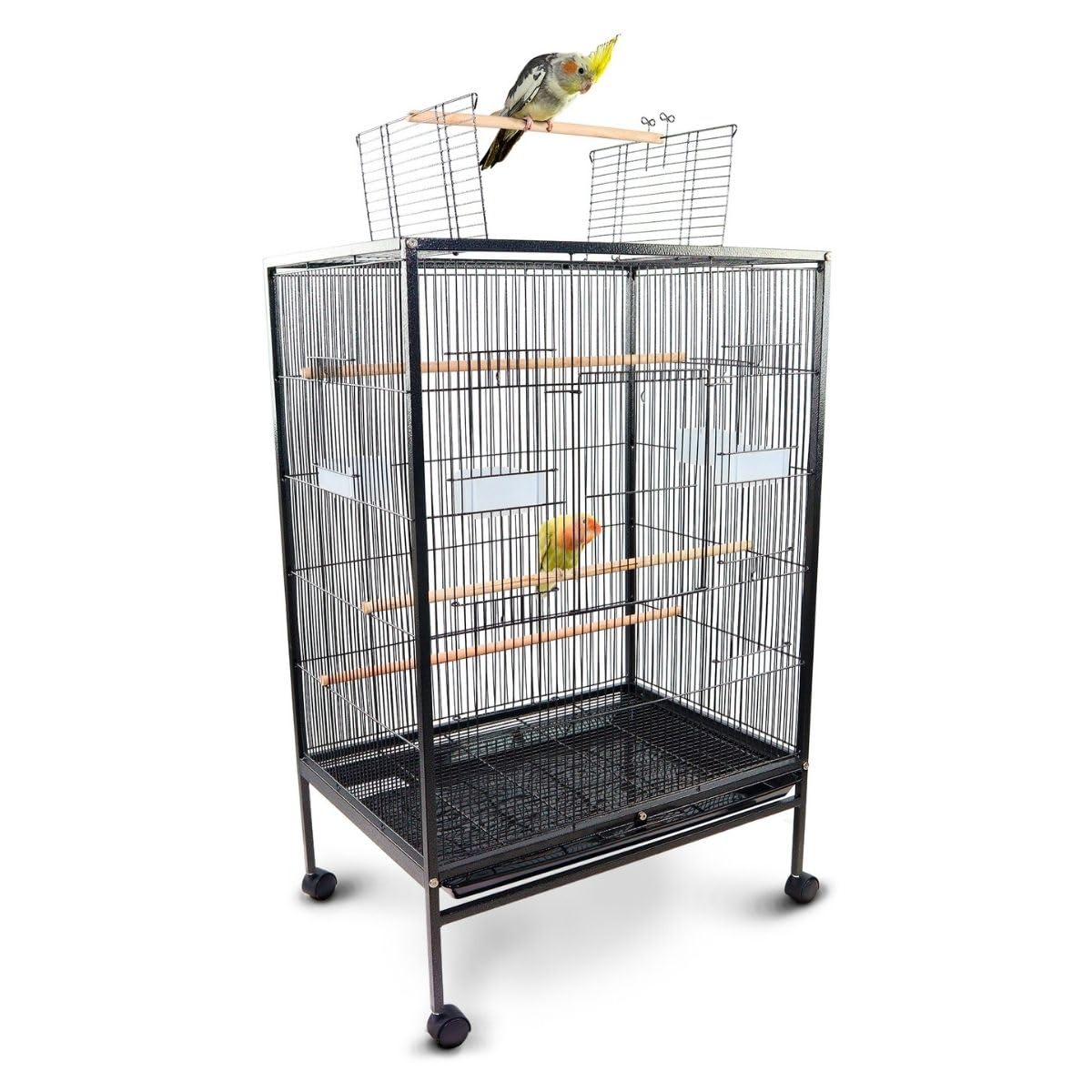 Mobiclinic® Pets, Gabbia per uccelli, NINFA, Ruote per il trasporto, Freni, Apertura superiore, Vassoio rimovibile, 8 porte, Grandi dimensioni, 95x43x61,5 cm, Mangiatoie, Abbeveratoi, Posatoi