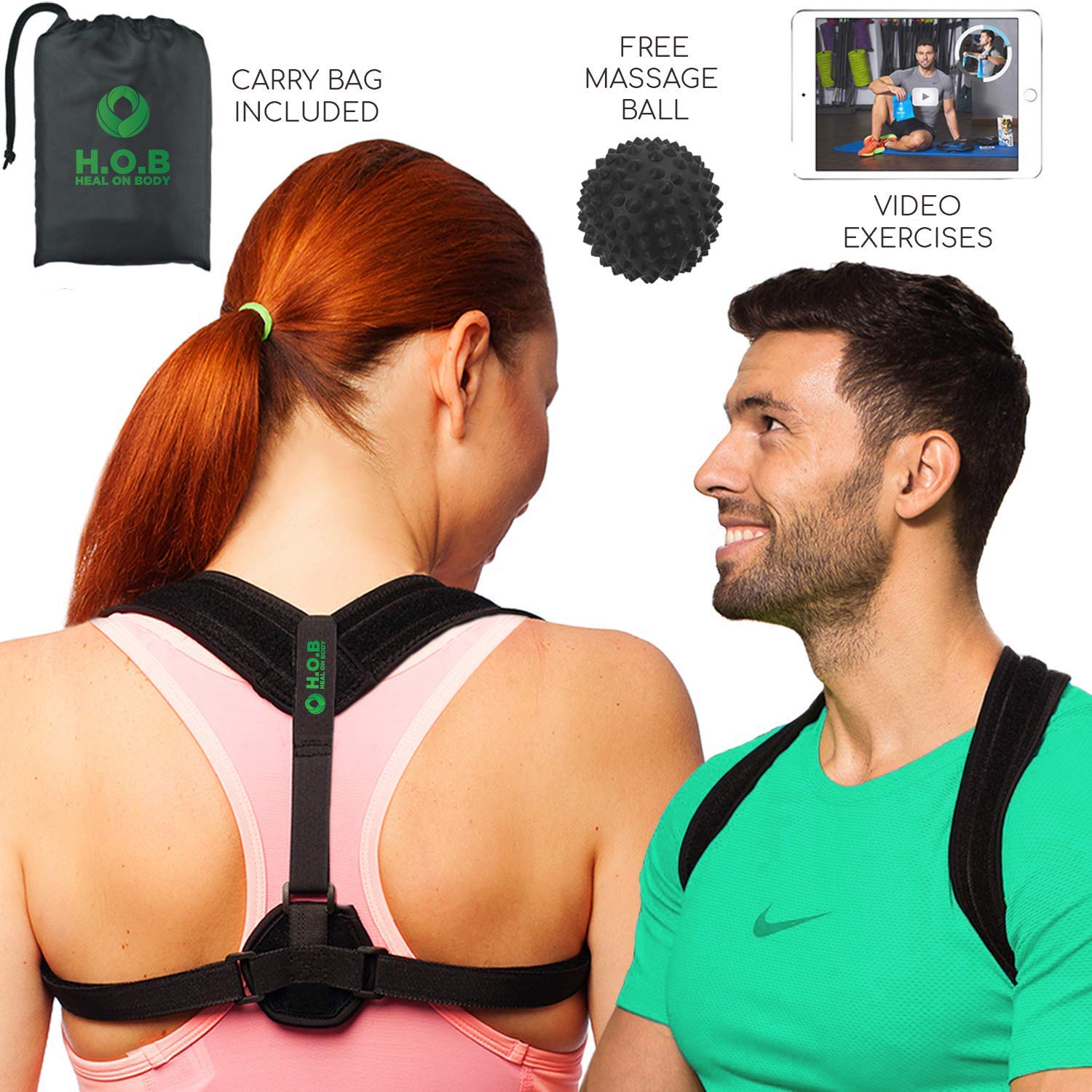 Effective Posture Corrector for Women and Men - Comfortable Back Posture Brace for Prevent Slouching and Hunching - H.O.B Posture Correct Brace by Fitophoria (Posture Corrector with FREE Massage Ball)