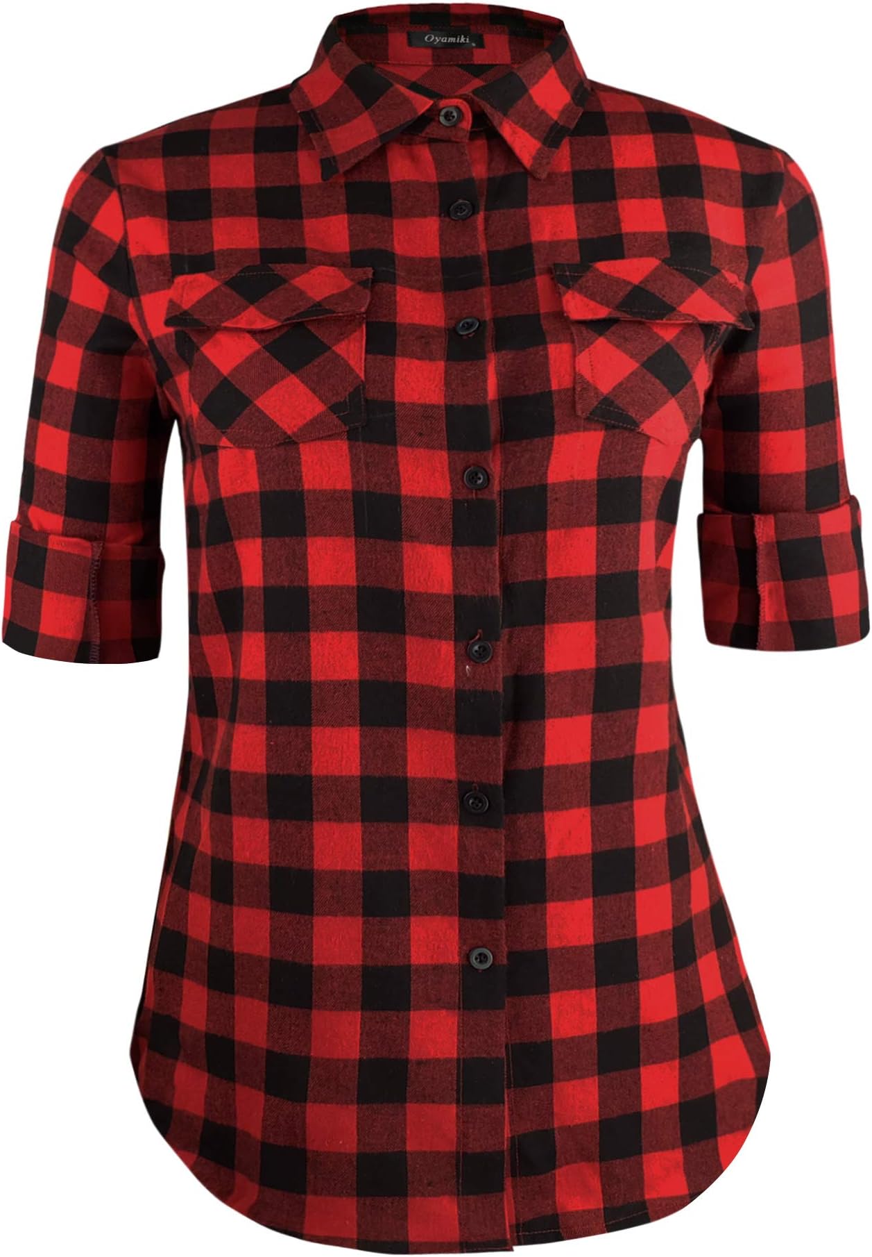 Women's Flannel Long Sleeve Plaid Shirt Casual Collared Button Boyfriend Blouse