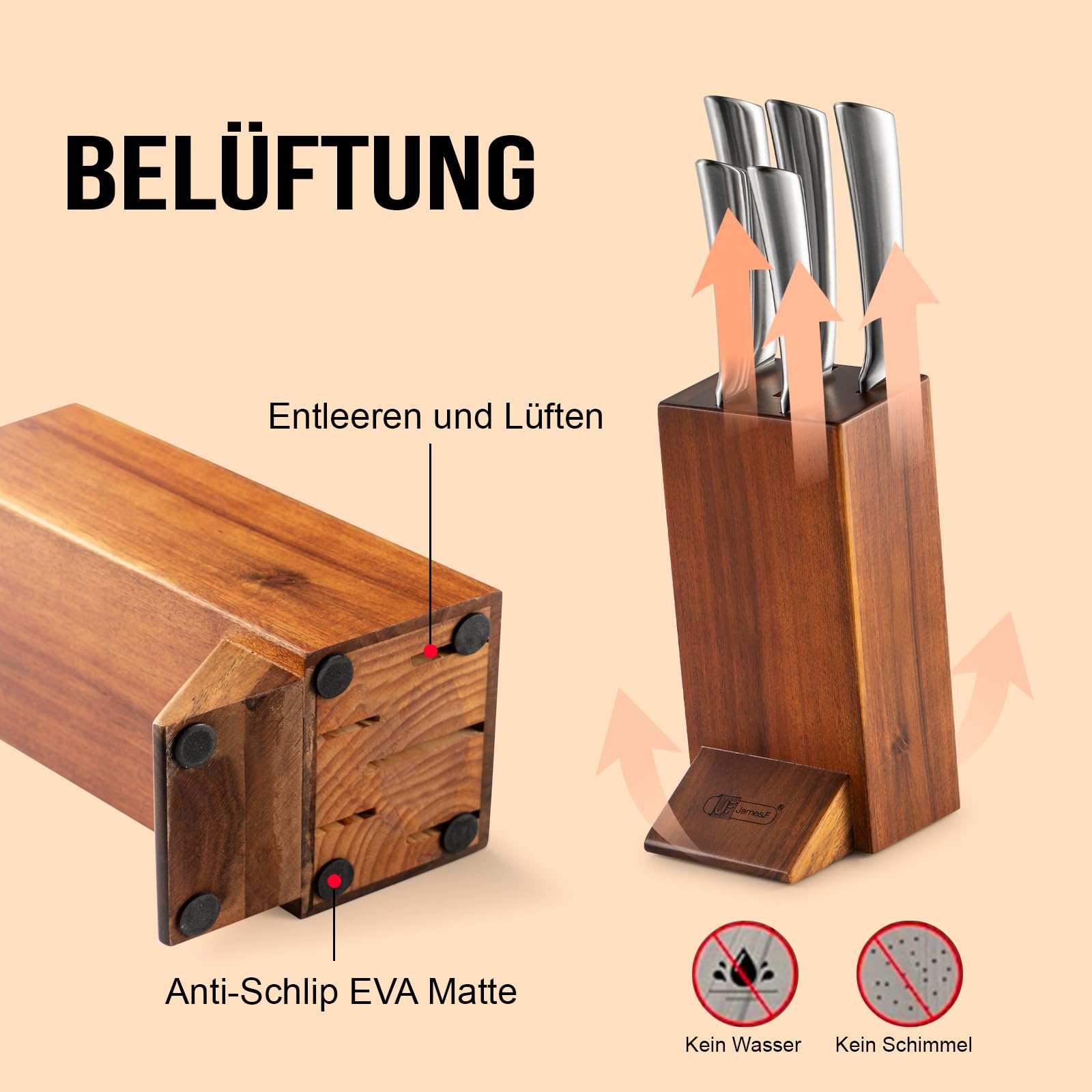 Messer Set, 6 Stück Küchenmesser Set mit Holzblock Super Scharfe Edelstahl Messersets für Küche mit Block