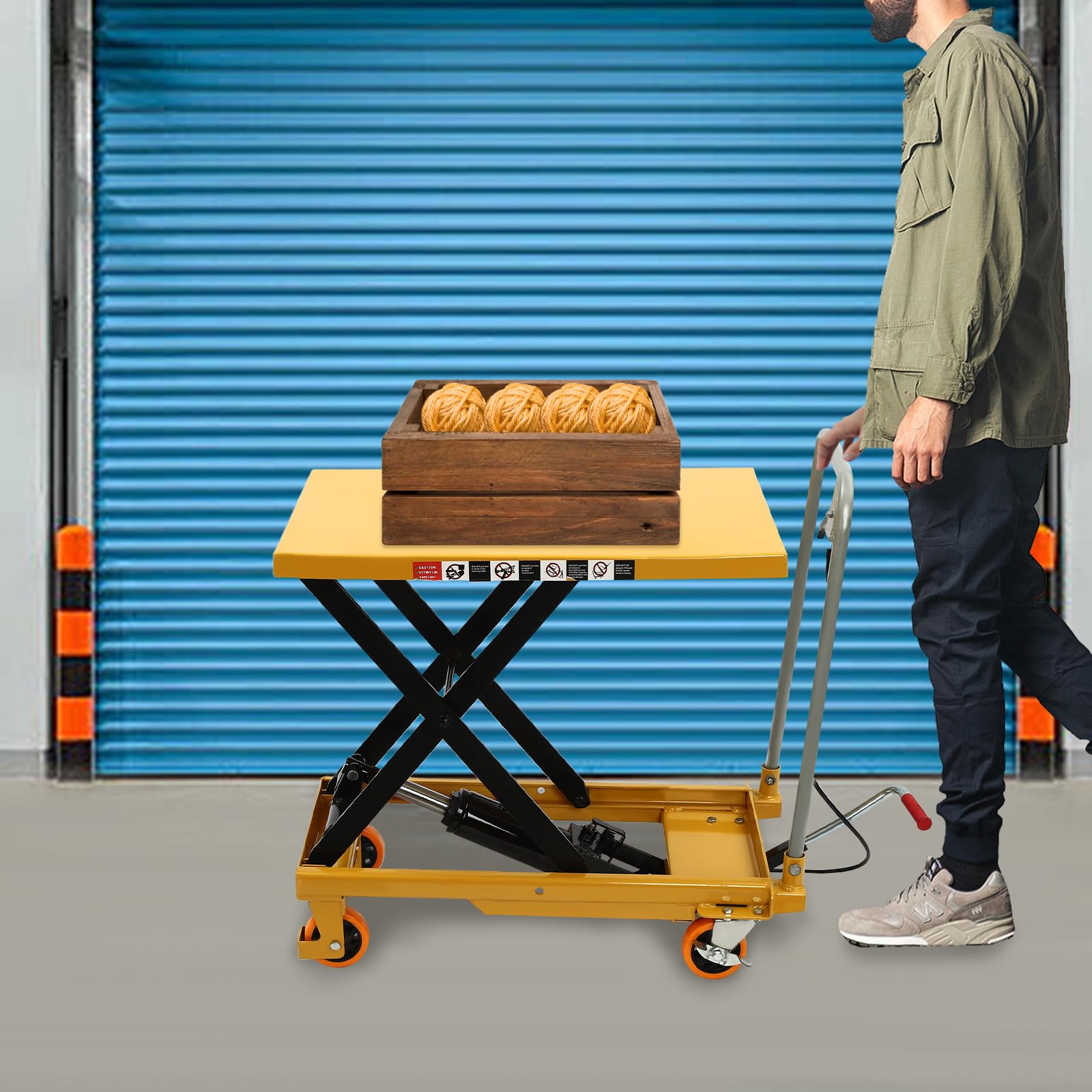 Hydraulic Scissor Lift Table, 500lbs Hydraulic Single Scissor Lift Table with Locking Wheels Foot Pump Transportation Material Handling Machine Elevating Hydraulic Cart for Factories Supermarket