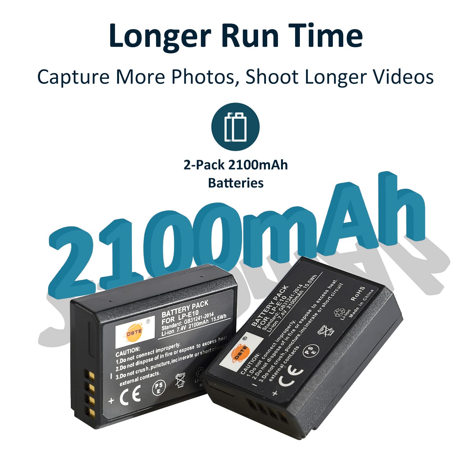 Pack 2 Batteries + Chargeur Voyage Pour Canon LP-E10 - Compatible EOS Rebel T3/T5/T6, Kiss X50/X70, Etc. - 8