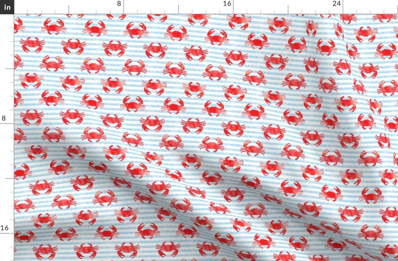 Spoonflower Fabric - Crabs Red Blue Stripes Nautical Summer Watercolor Crab Printed on Organic Cotton Sateen Fabric by The Yard - Sewing Quilting Apparel Home Decor