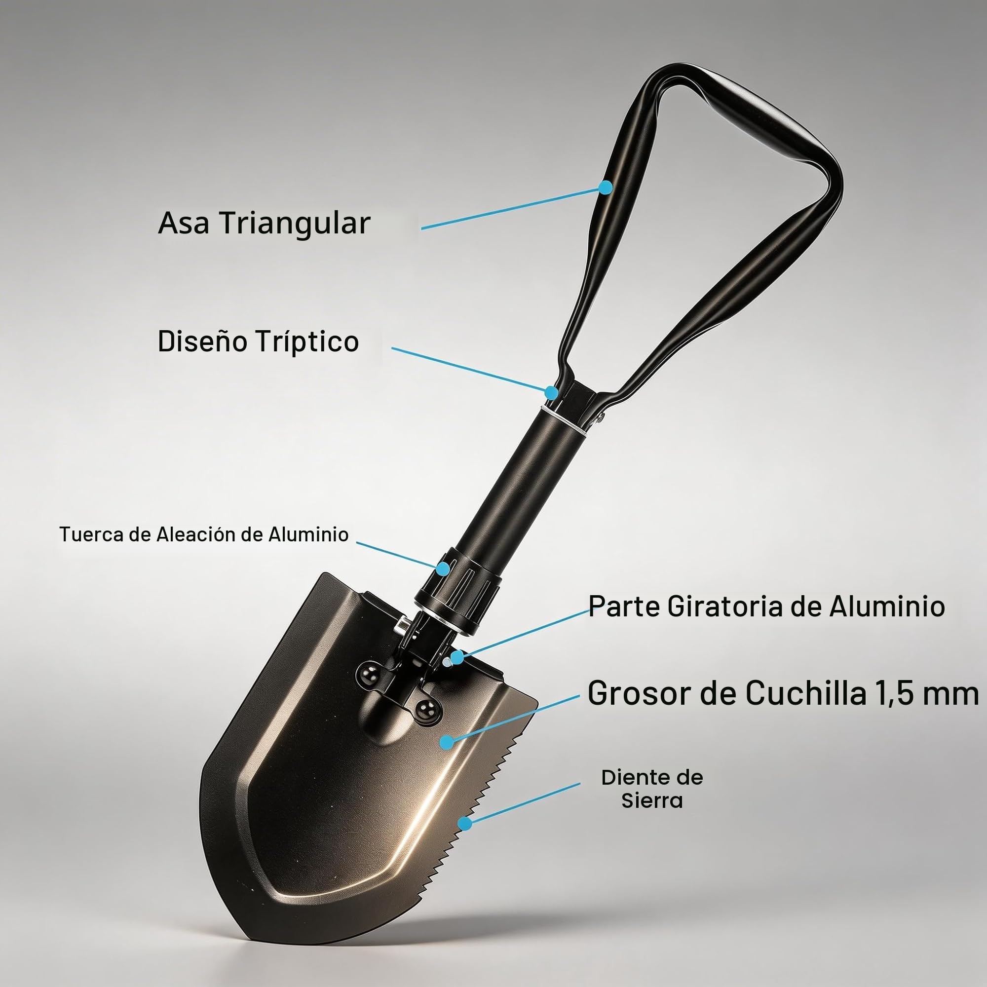 Pala Plegable Multifuncional 58 cm, Pala de Nieve Plegable, Pala Plegable Militar, Pala de Supervivencia Camping, Portátil Pala Plegable para Camping, Jardín, Supervivencia, Senderismo, Car