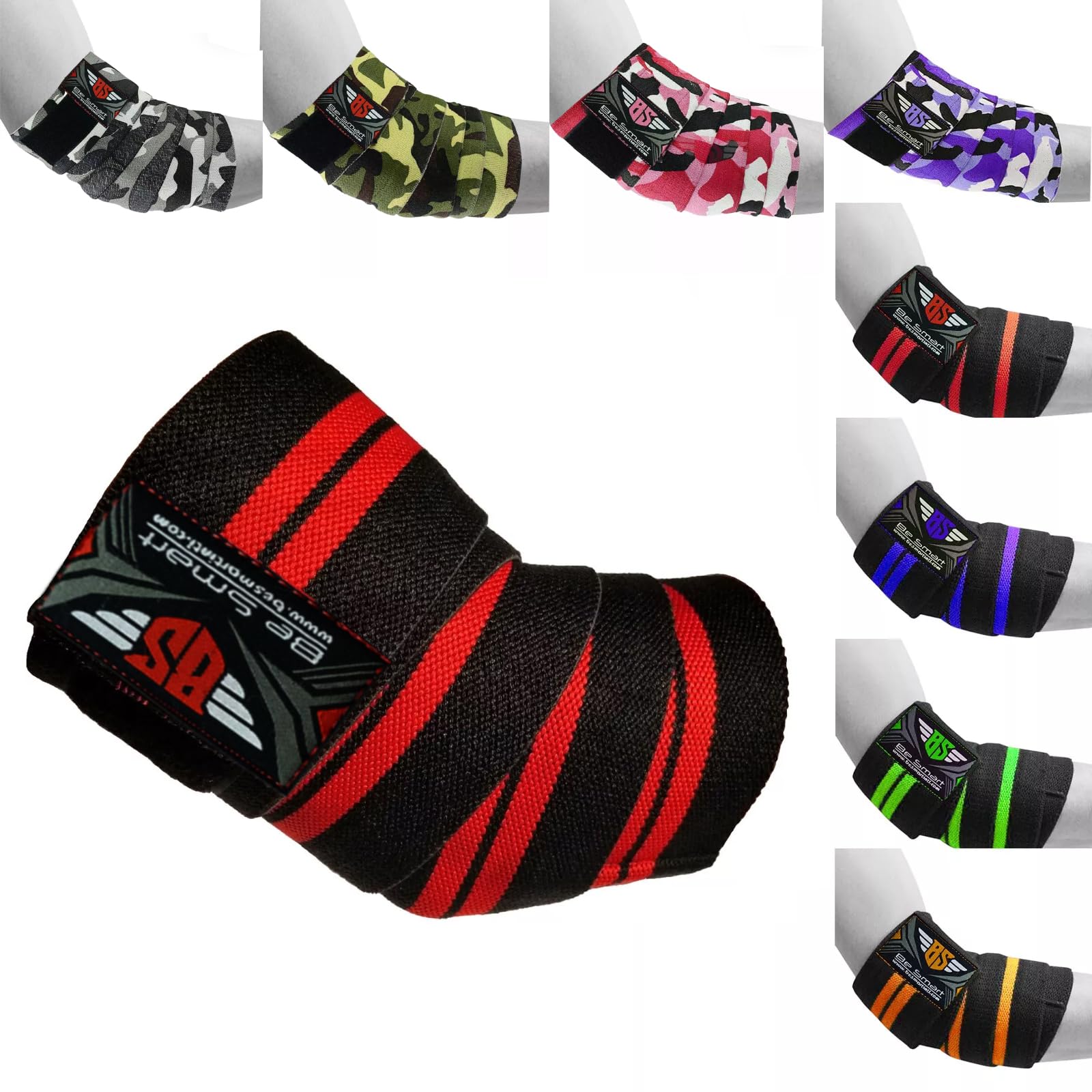 BeSmart HEAVY DUTY ELBOW SLEEVES SUPPORT WRAPS STRAPS ELBOW BRACE SUPPORT GYM POWER WEIGHT LIFTING PAIR ELBOW WEIGHT LIFTING CROSSFIT DEADLIFT WRAPS (Red, One Size) — image 1