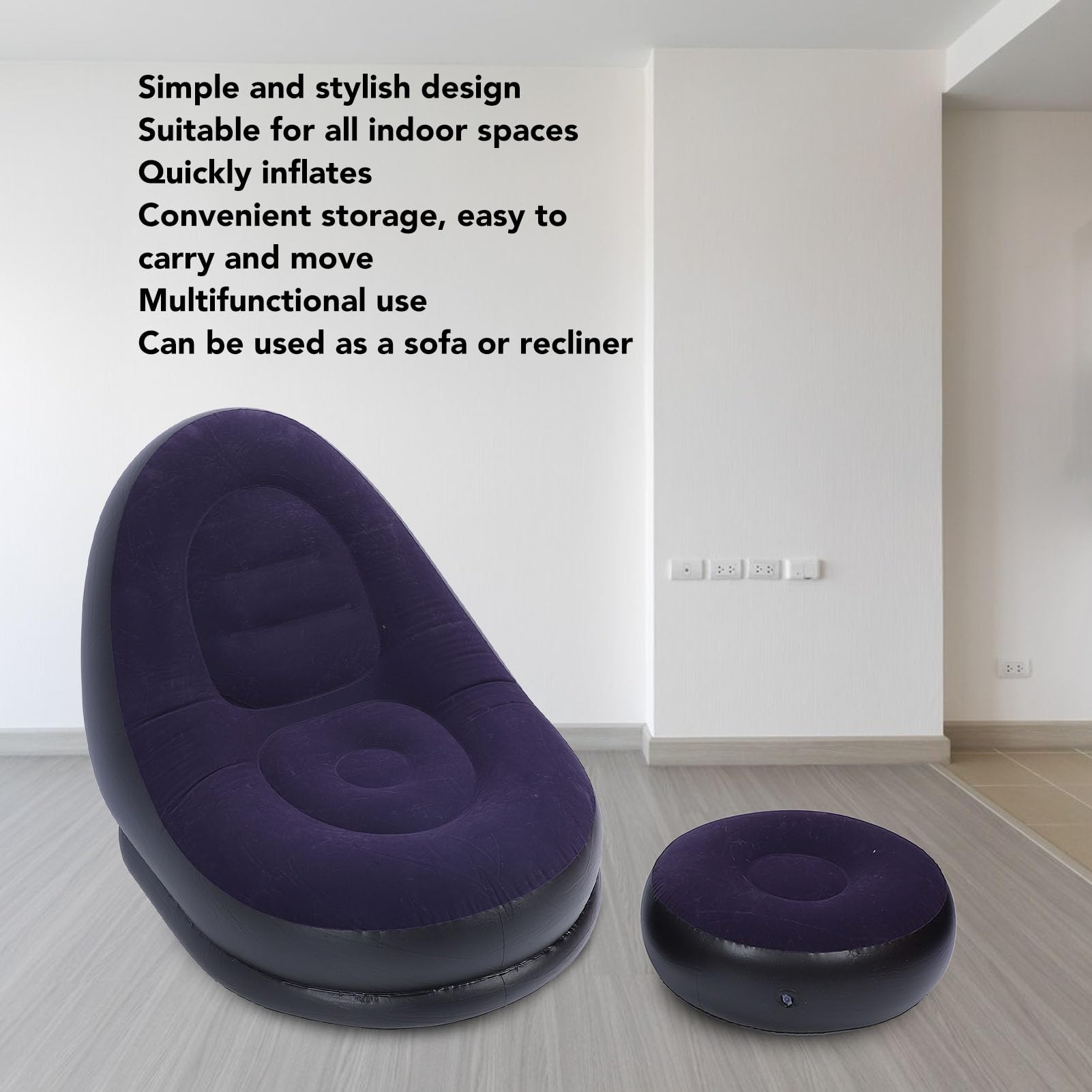 ciciglow Canapé Gonflable, Chaise Longue Gonflable avec Repose-Pieds, Charge de 100 Kg, Flocage Doux, Chaise Longue Gonflable pour Salon, Voyage en Plein Air (Bleu foncé)