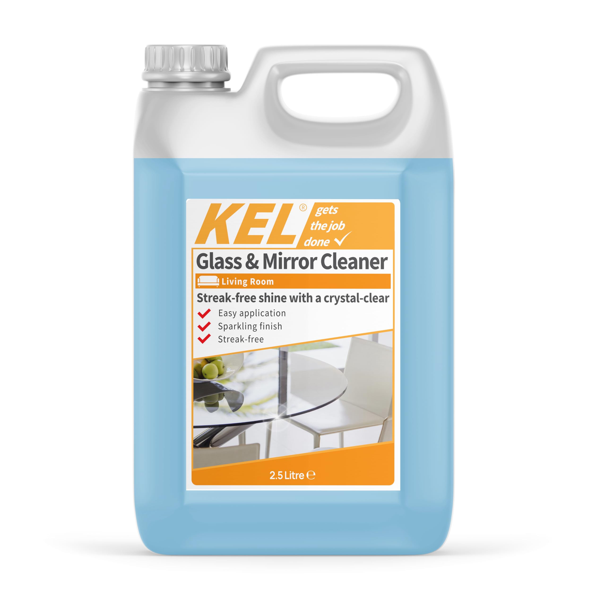 KEL - Glass and Mirror Cleaner Refill: Streak-Free Formula for Windows, Mirrors & Surfaces - Ammonia-Free, Quick-Drying Liquid - 2.5L Bulk