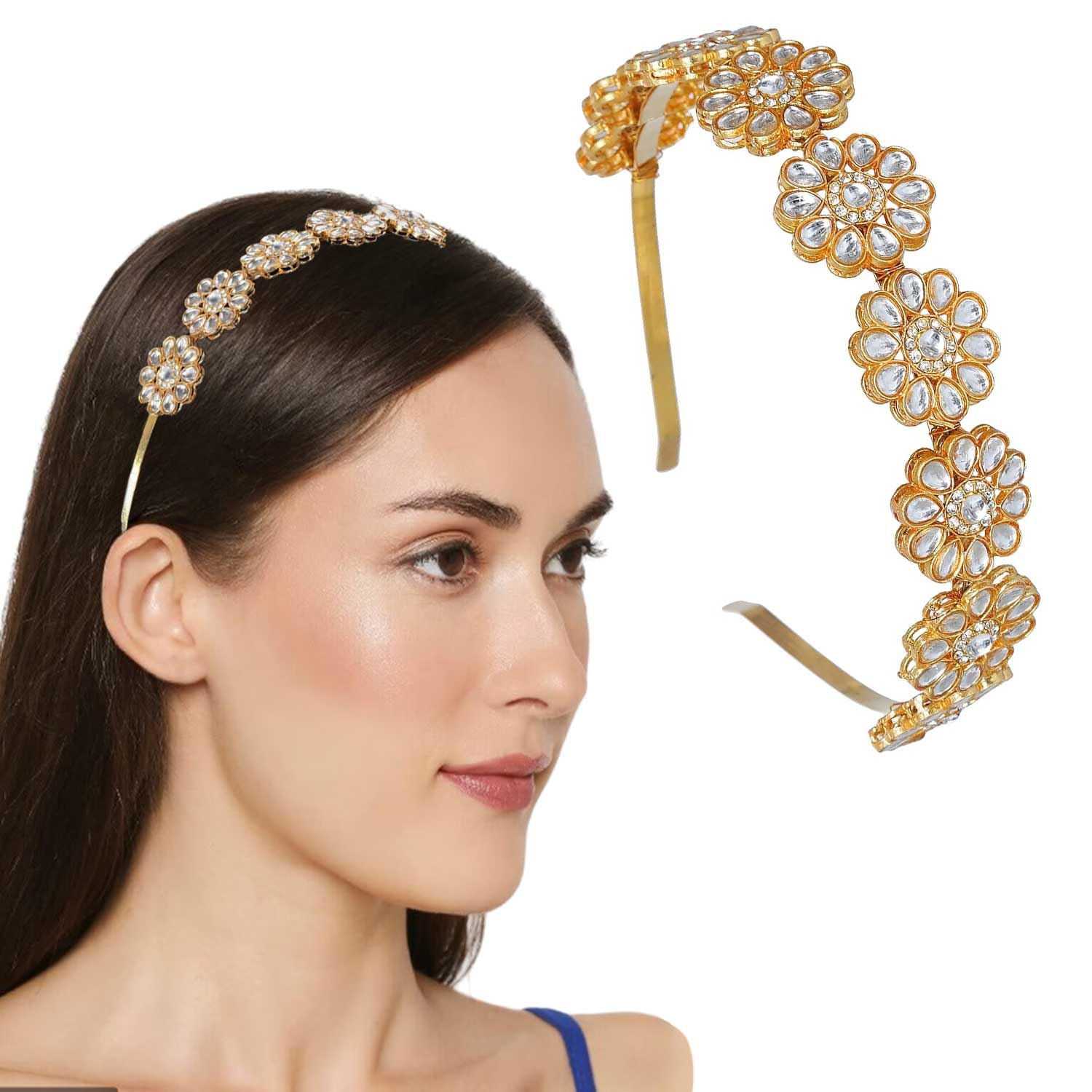 LYKAA Gold Plated Kundan Metal Hairband,Tiara Head Hair Piece Sheeshphool Matha patti Ethnic Hair Accessory for Festive Season Weddings Shaadi Head Piece for Girls & Women (B0CXXB82NN) Amazon Price History, Amazon Price Tracker