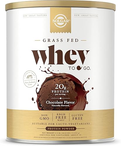 Solgar Chocolate en polvo de proteína de suero alimentado con hierba, 2.3 libras - 0.71oz de proteína alimentada con pasto de vacas de Nueva