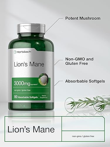 Miniatura 4 de Horbäach Suplemento de melena de león 3000 mg 80 cápsulas blandas absorbentes Extracto sin OMG y sin gluten