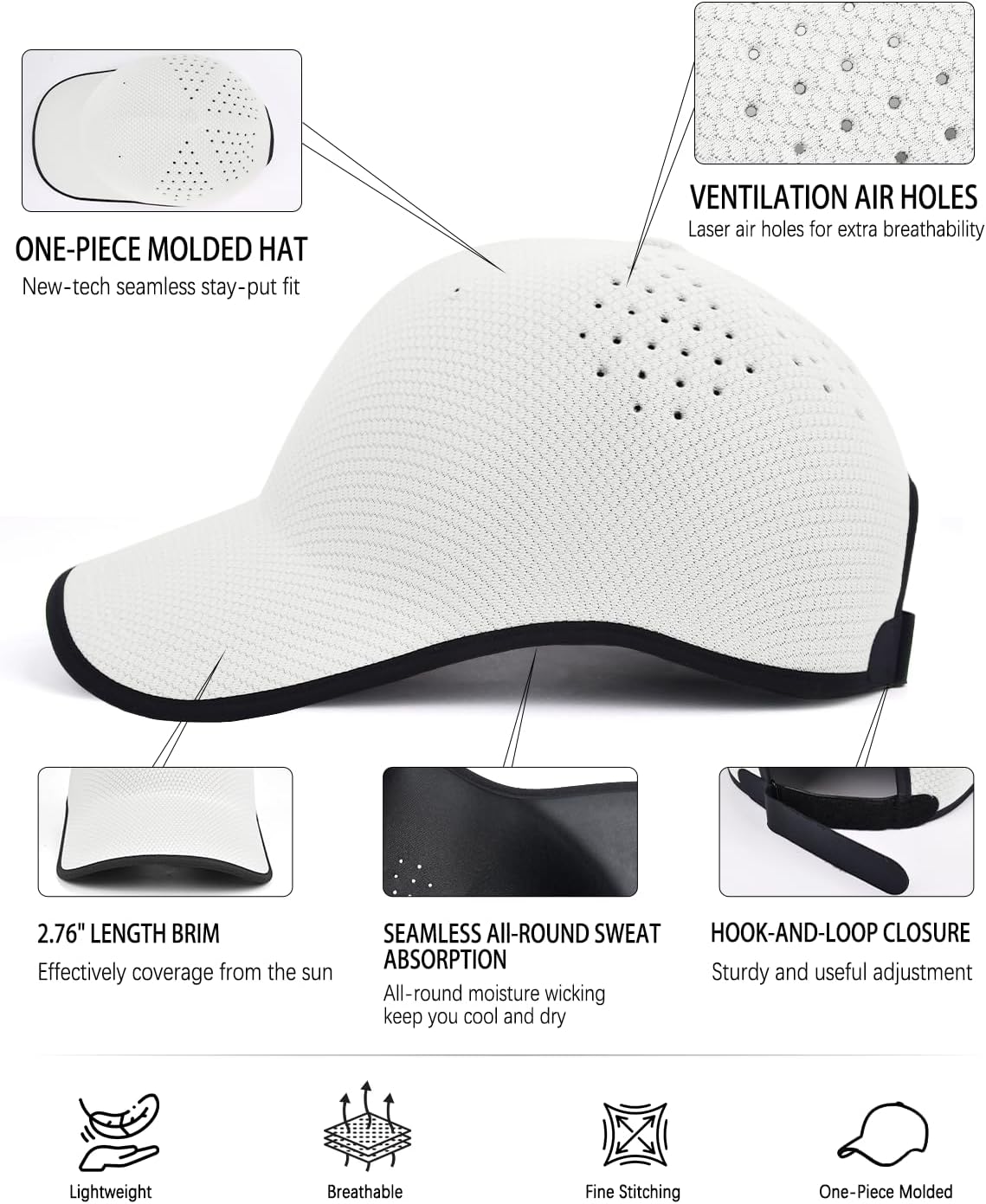 ZOORON Uncrushable Baseball Cap, Lightweight Hats with Breathable Air Holes, Low Profile Dad Hat for Travel Running Golf