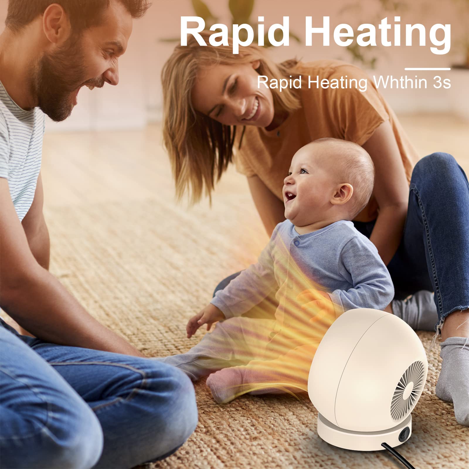 Calentador de espacio eléctrico portátil con termostato, pequeño ventilador calentador eficiente para el hogar, habitación, oficina, escritorio, uso interior (marrón claro)