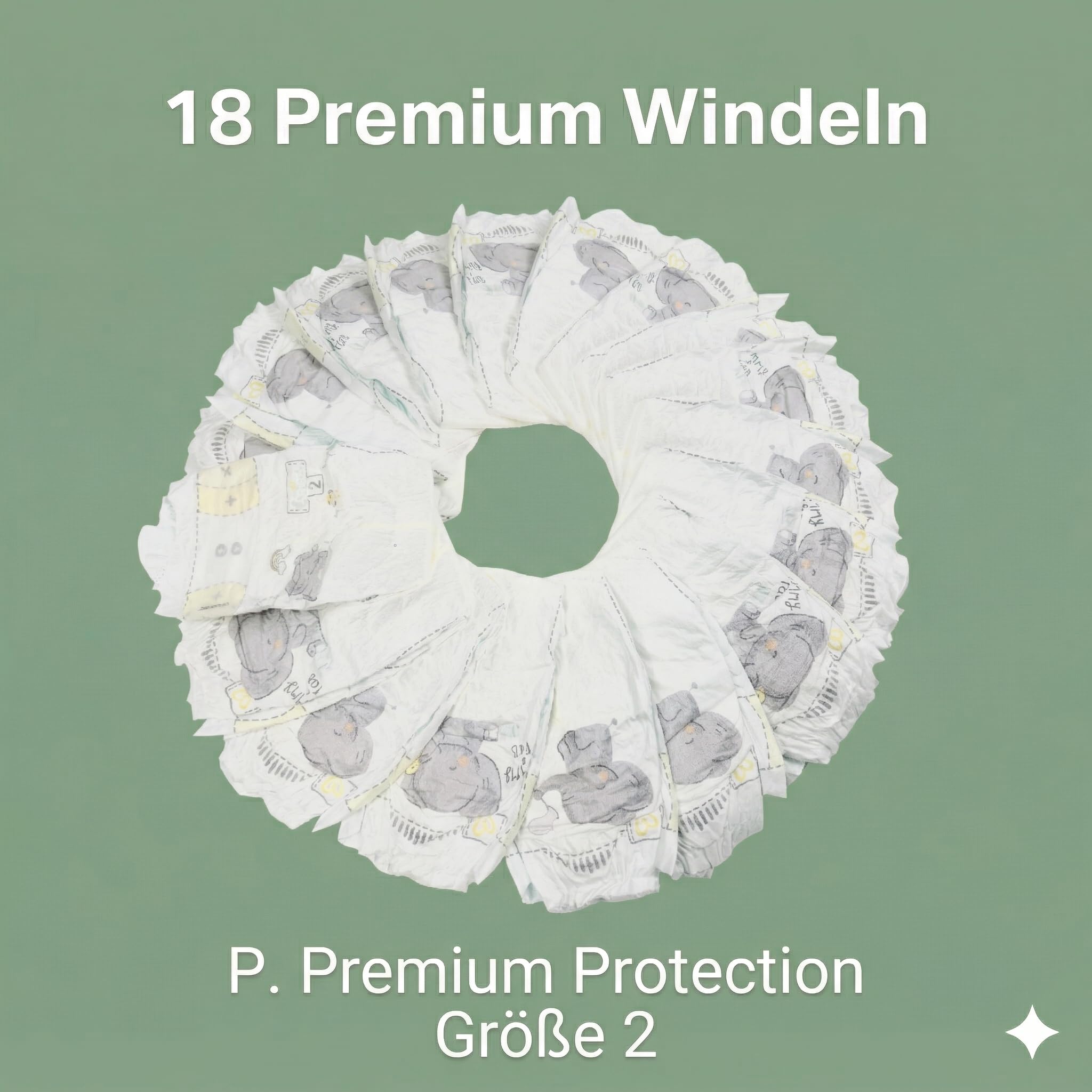Windeltorte neutral | Taufgeschenk | Geschenk zur Geburt | Canvaskorb Ø 25 cm | 18 Premiumwindeln Größe 2 | Zebra Schmusetuch | 2x Feuchttücher | Grußkarte „Hallo Baby“