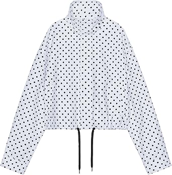 Songling Women Polka Dot Jacket Zip Up Lightweight Cropped Bomber Coat