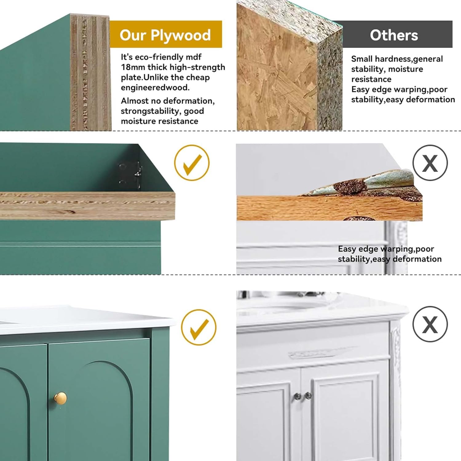 48" Green Bathroom Vanity with Ceramic Sink Combo 4 Soft Close Doors 2 Drawers Abundant Storage Cabinet Green