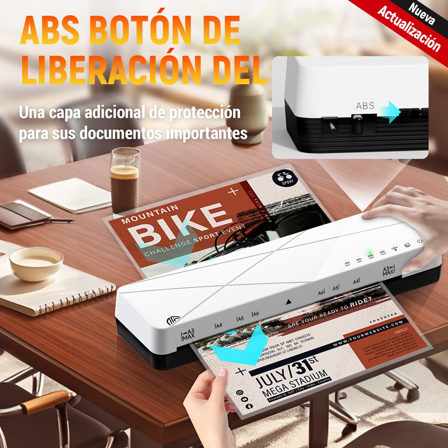 MAXDONE Plastificadora A3, Plastificadora, Máquina de Laminadora A3 A4 A5 A6 Termica platificadoras, Laminator con Función ABS para el Uso en Colegio Oficina Hogar con 12 bolsas de Laminado