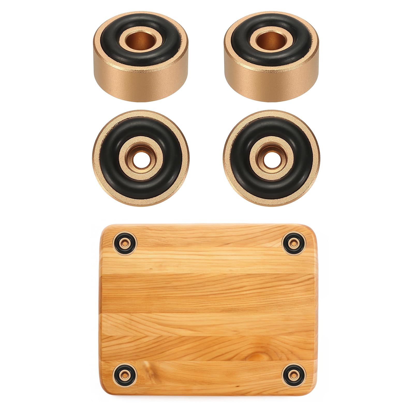 sourcing map 4Pcs Cutting Board Feet, 20x10mm Aluminum Alloy Speaker Stand Feet Anti Vibration Amplifier Foot with Silicone for Chopping Board Speaker Record, Gold โ image 1