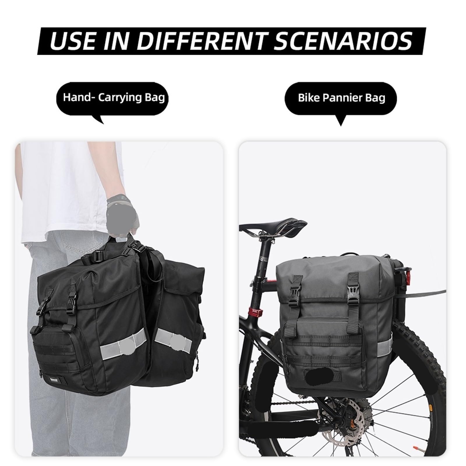 Fahrrad GepäCkträGertasche Fahrrad-Gepäcktasche, 40 l, großes Fassungsvermögen, doppelseitige Fahrrad-Gepäckträgertasche, wasserdichte Heck-Gepäcktasche mit Regenschutz FüR FahrräDer(Grey)