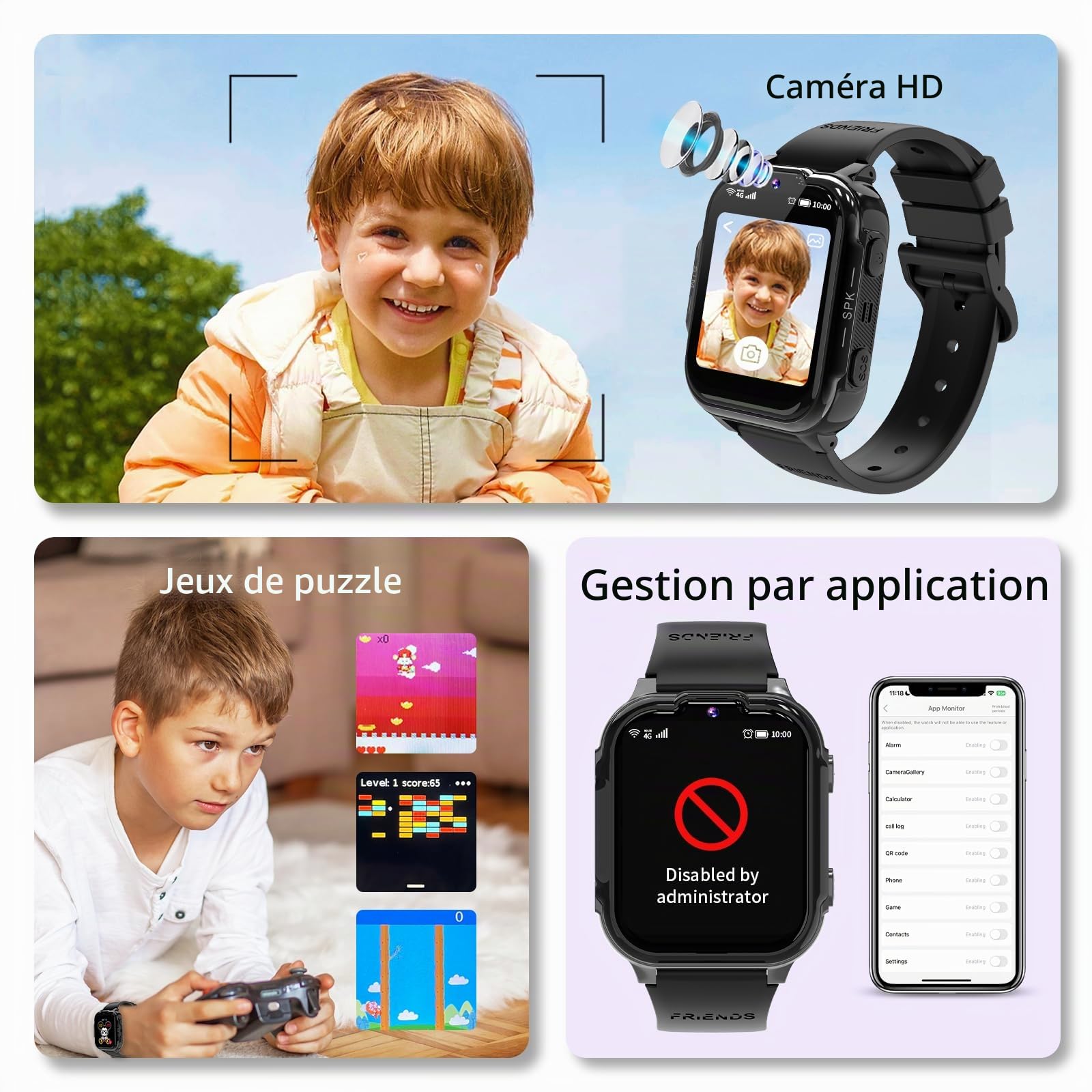 UBUNRER 4G Montre Connectée Enfant Traceur GPS Appel Vidéo SOS Jeux Réveil | Podometre Calculatrice Étanche Montre Enfant Garcon Fille Digitale Cadeaux-