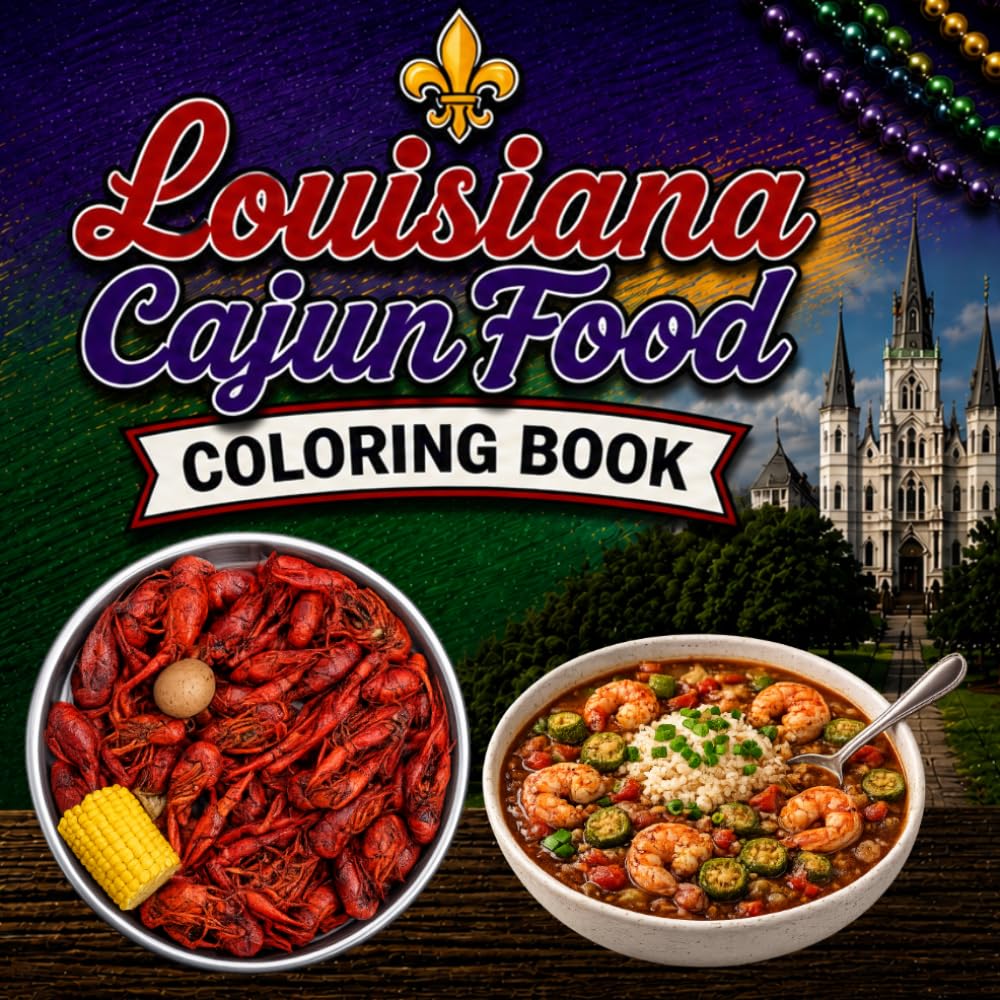 Louisiana Cajun Food Coloring Book: Featuring Crawfish, Gumbo, Po’Boys, Beignets & More Louisiana Favorites
