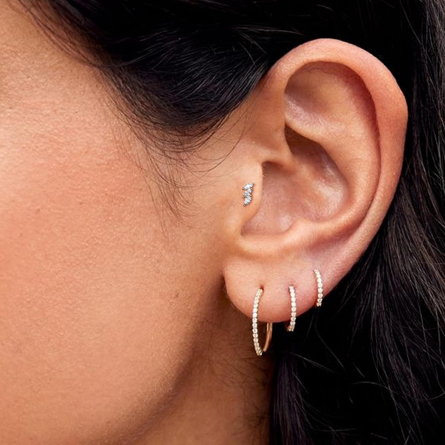 14K Yellow/White Gold 16G Threadless Cartilage Earring for Women, 6mm 8mm Top Push in Threadless Flat Back Stud Lip Ring Threadless Earring Helix Stud Tragus Piercing (1 Pcs)