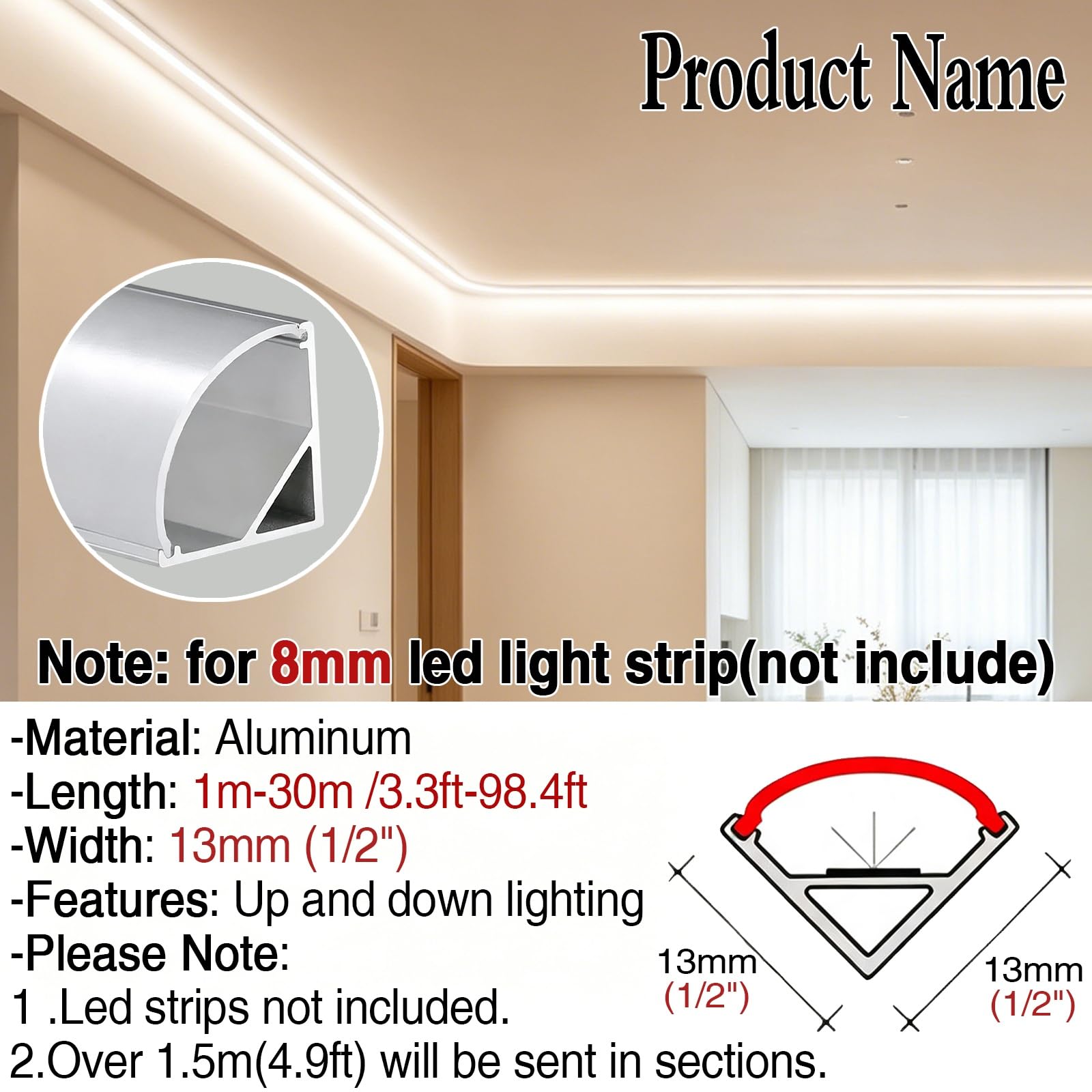 LED Schiene Silberner LED-Streifen-Diffusorkanal, Beleuchtungskronenleiste mit milchig weißem Diffusor, Zierleiste für Wohnzimmer, Schlafzimmer, Küche, Heimkino(30m(98.4ft))