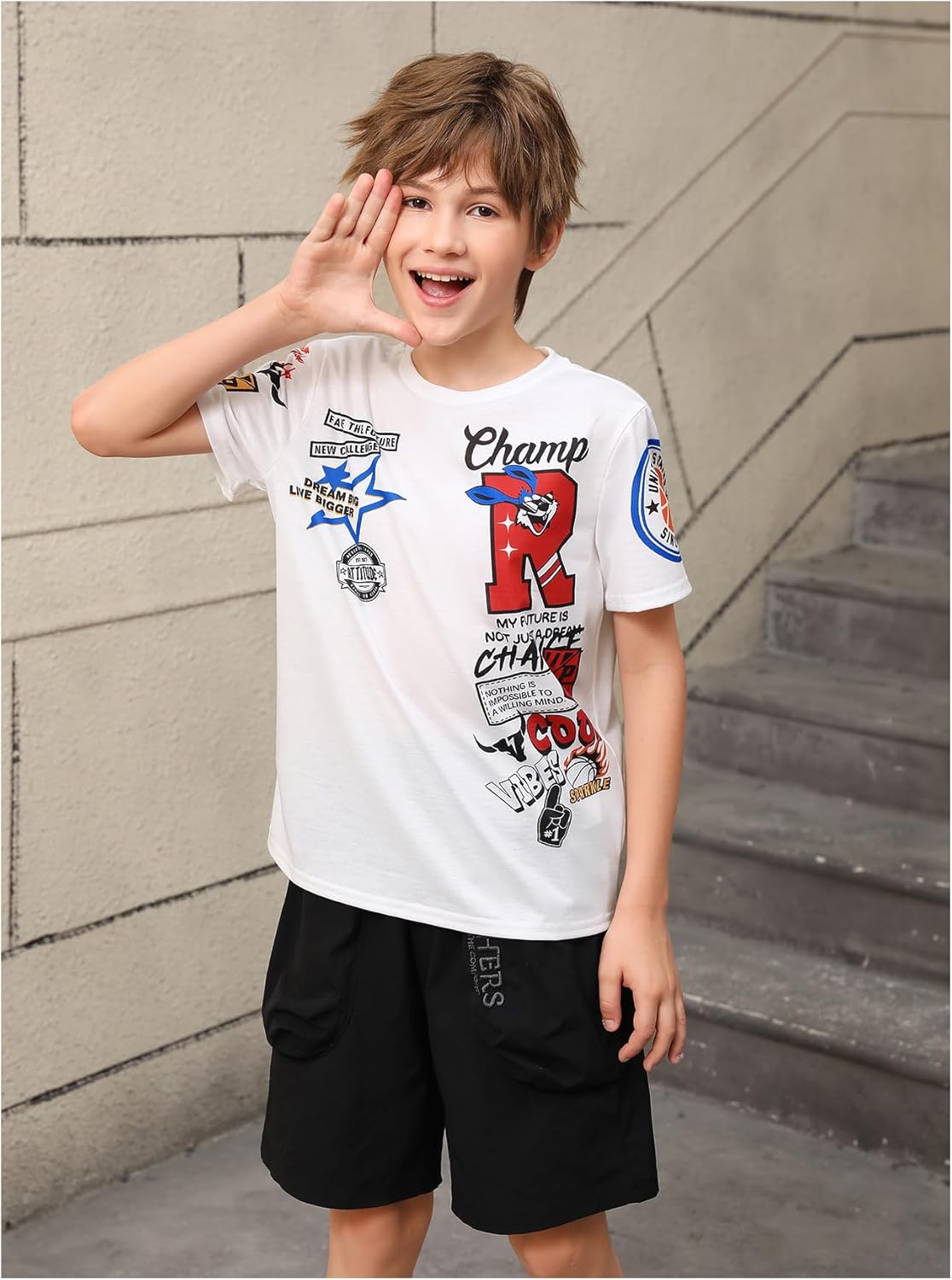 SOLY HUX Boy's Summer Tops Letter Graphic Short Sleeve Shirts Crew Neck Loose Tee Shirt - Image 5