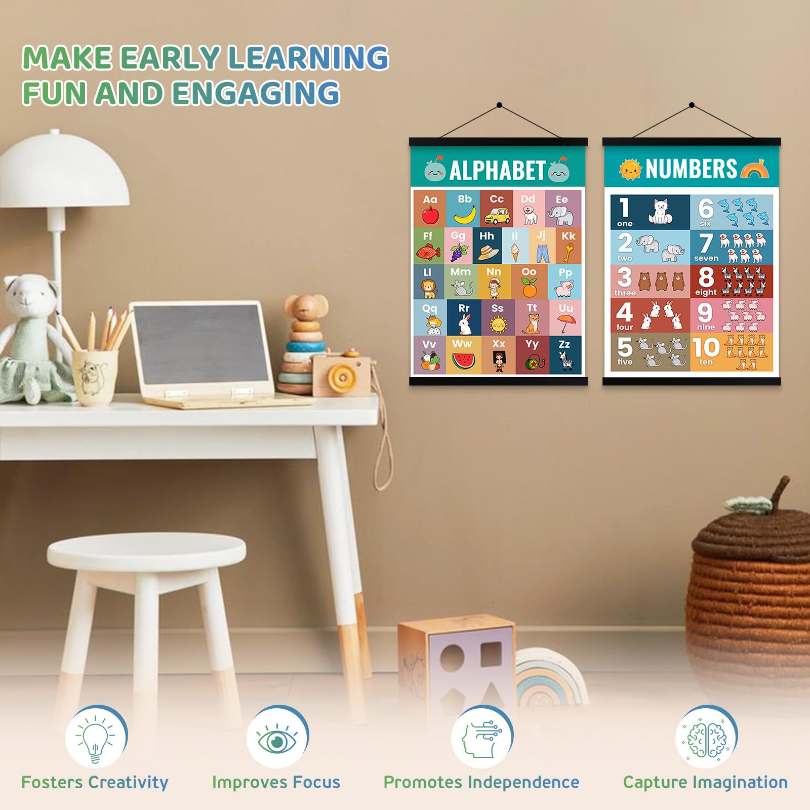 Tableau D'affiche De L'alphabet Pour Salle De Jeux, Décoration Murale, Ligne De Chifes ABC, Décor De Pépinière, 0-10, Lettres A à Z / Matériel Et Fournitures Pédagogiques