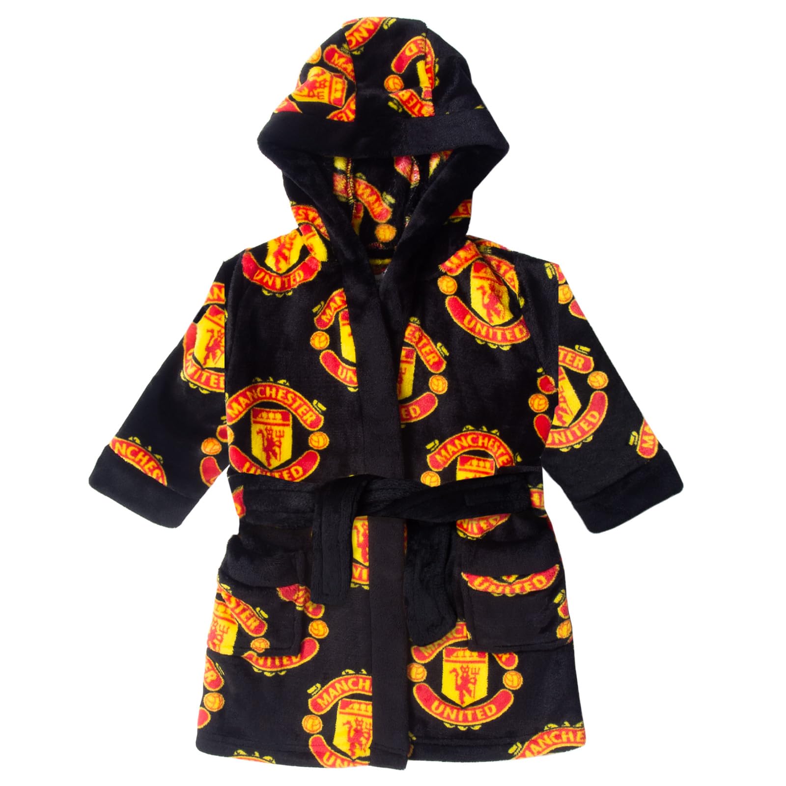 Manchester United FC Official Baby Hooded Fleece Dressing Gown Black 6-12 Months