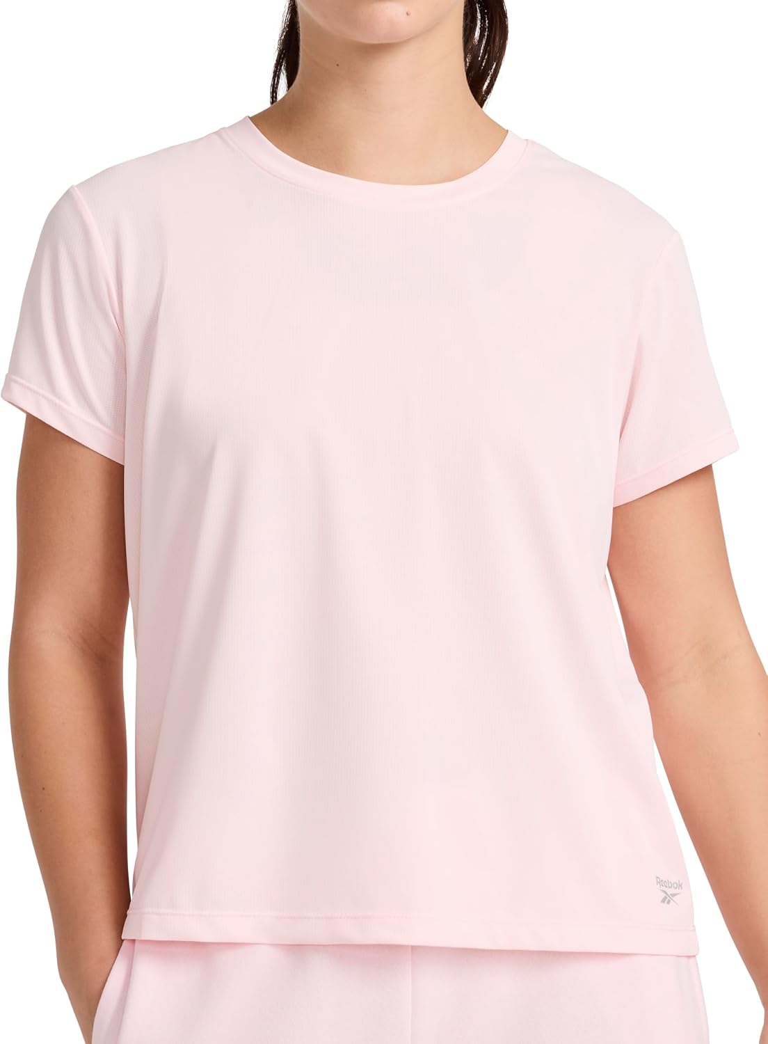 Reebok Women's Weightless Short Sleeve Mesh Crewneck T-Shirt, Standard Fit, Stretch Poly Fabric
