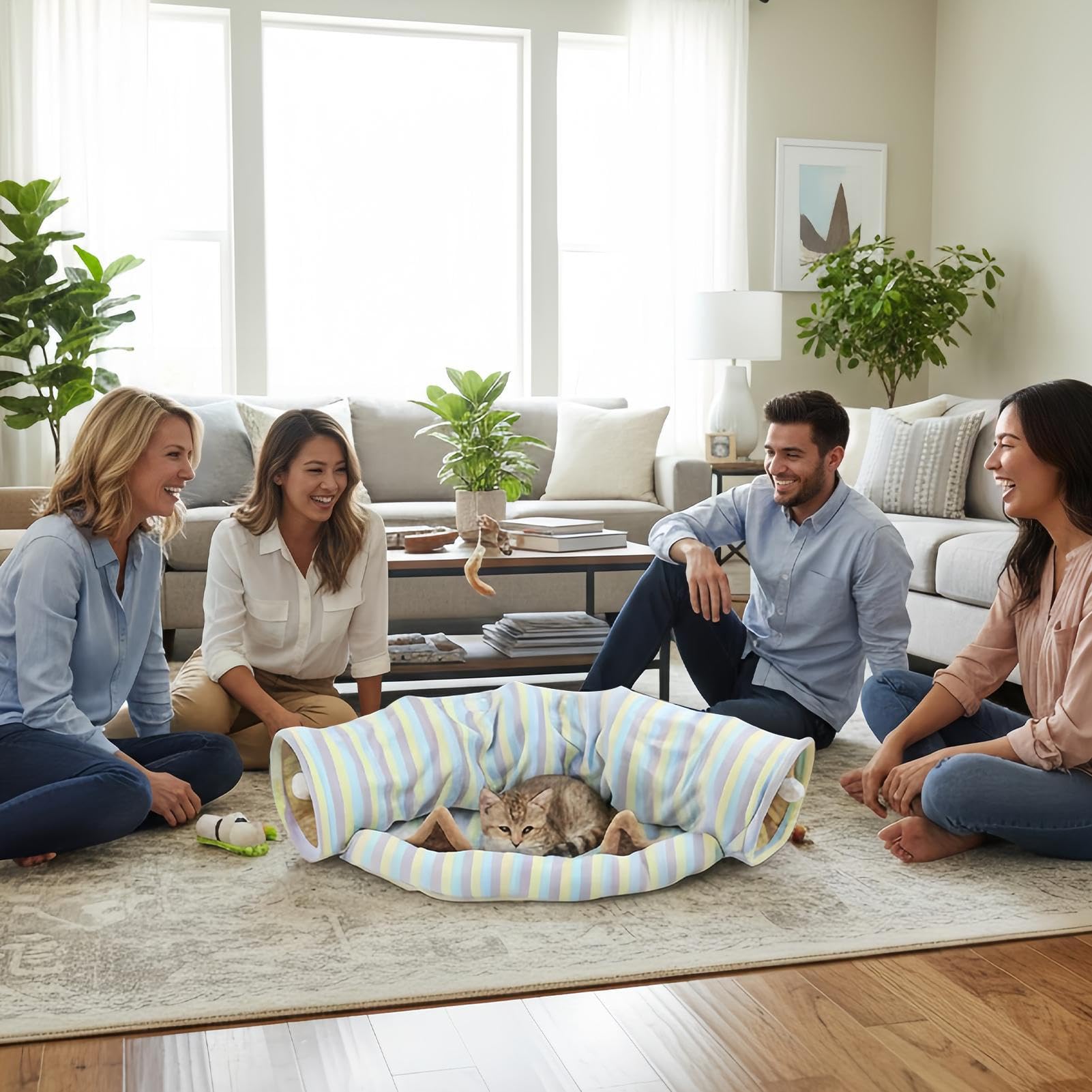 Tunnel pour Chat Grand Jouet en Forme De Maison Pliable avec Puzzle | Maisons De Pour Chats À Rayures Colorées Pour L'Intérieur Pour Chaton, Animal De Compagnie, Anniversaire, Fête De Noël,