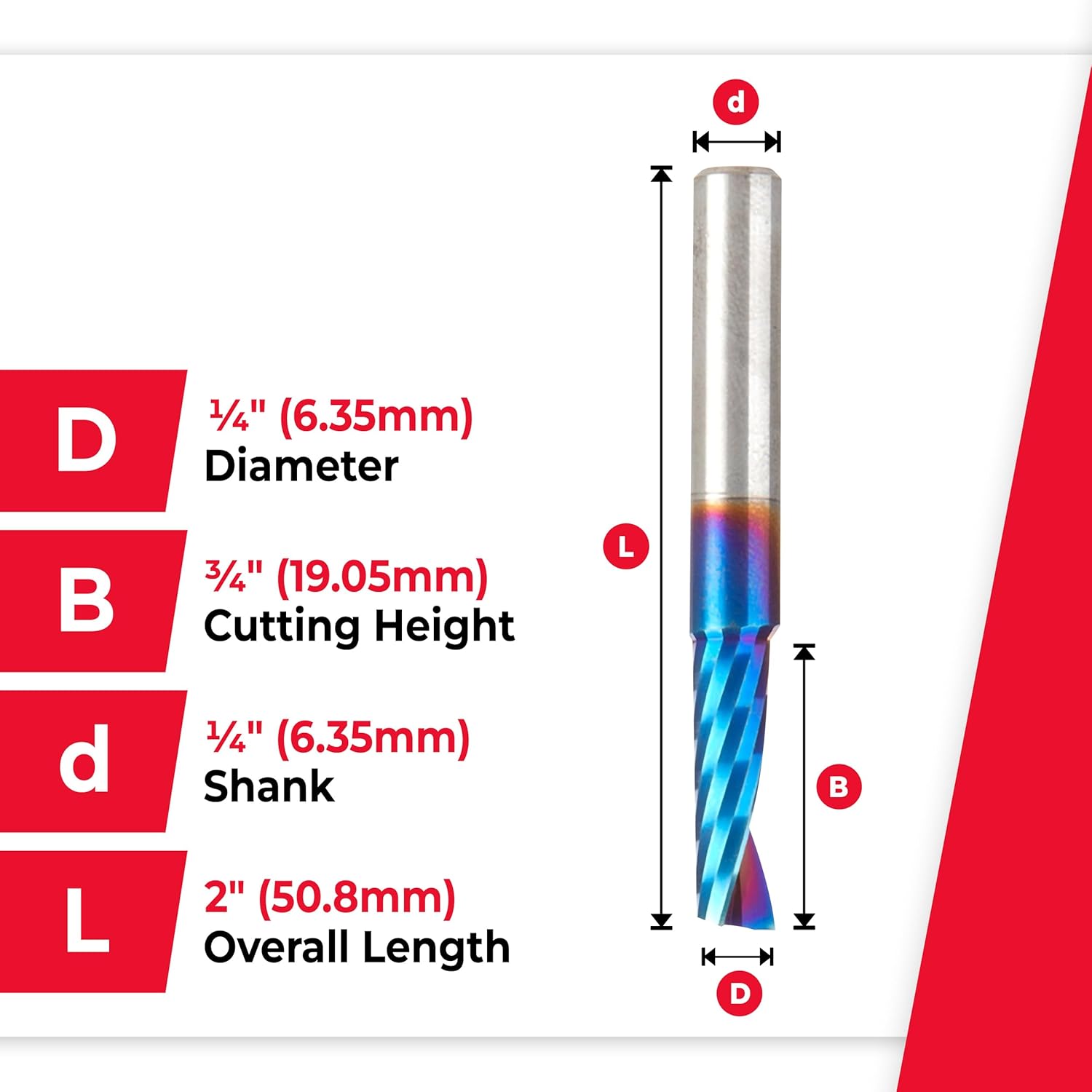Amana Tool 57363-K CNC Spektra Coated SC Spiral O Single Flute Improved Surface Finish Plastic Cutting 1/4 D x 3/4 CH x 1/4 SHK x 2 Inch Long Up-Cut Router Bit with Mirror Finish