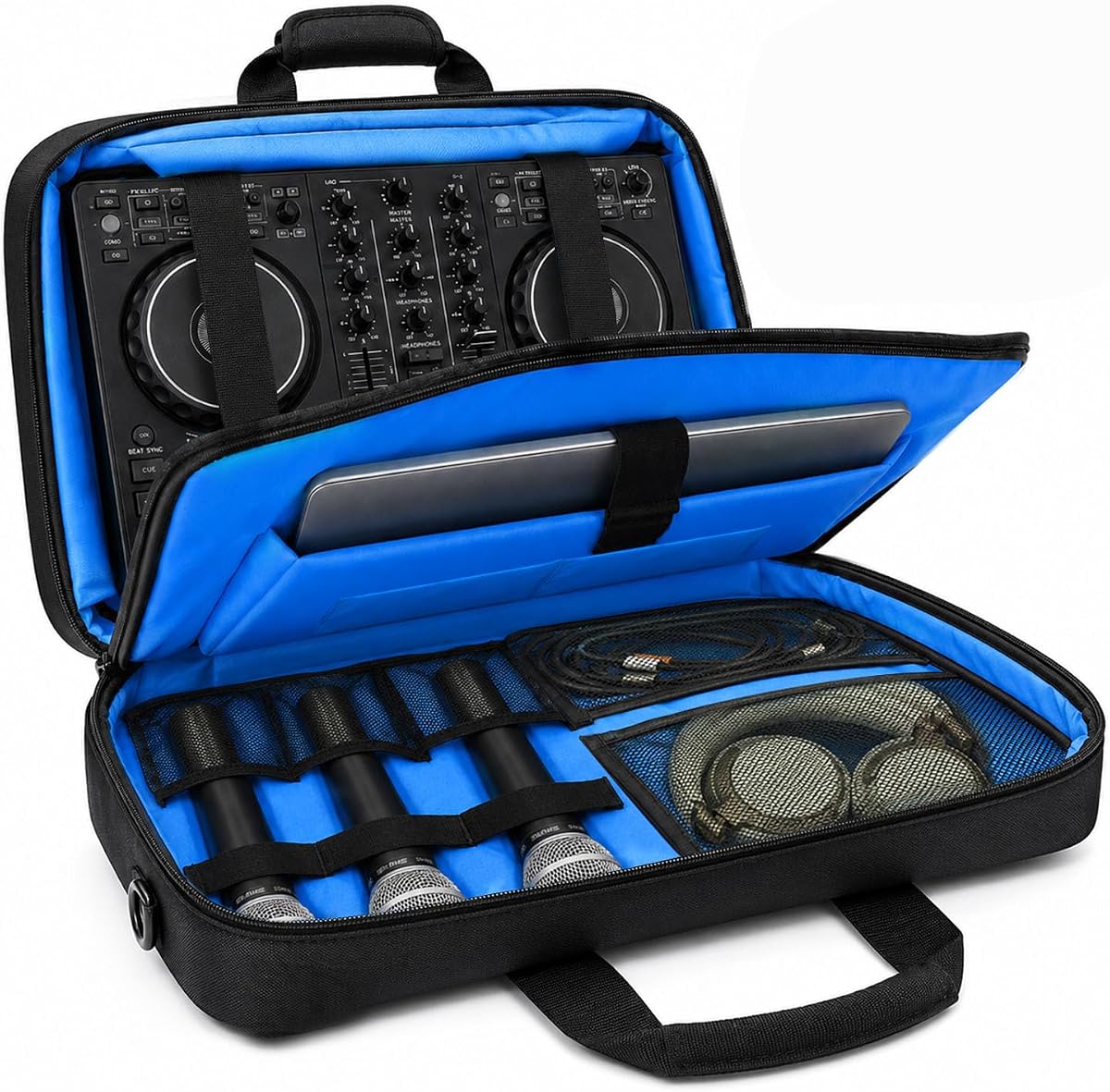 Estuche para controlador de DJ para DDJ-FLX4/REV1/400 con compartimento para computadora portátil | Estuche de transporte acolchado para DJ, Oxford 900D, bolsillo para micrófono, correa para el hombro, para conciertos, viajes, almacenamiento en casa