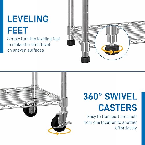 Miniatura 4 de Estantes de almacenamiento resistentes de 6 niveles - Estante de metal con estantes y ganchos ajustables - Estante de alambre comercial con patas