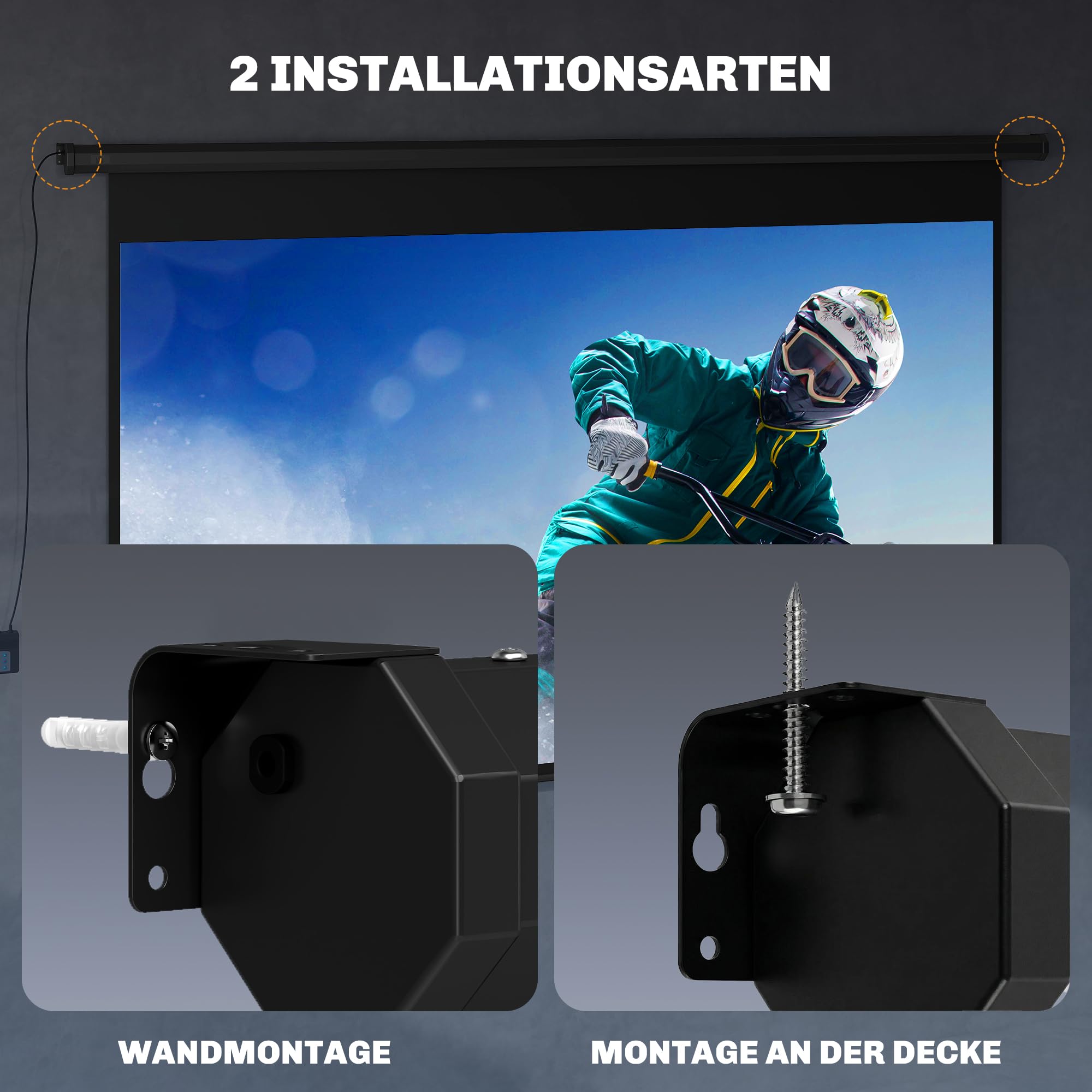 HOMCOM Beamer-Leinwand Elektrisch 266 x 149 cm 16:9, Metall Schwarz | Projektionsleinwand mit Fernbedienung, Filmleinwand für Heimkino, Präsentation