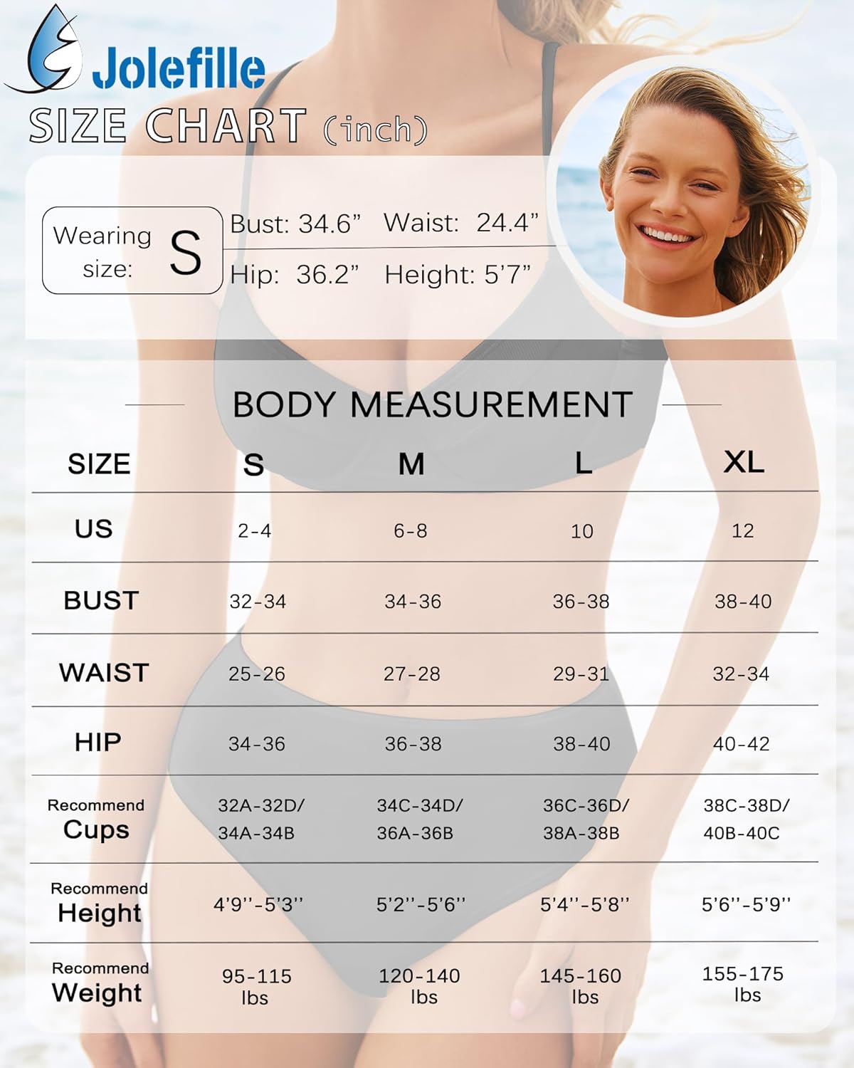 Jolefille Underwire Bikini Sets for Women High Waisted Swimsuits Tummy Control Ribbed Bathing Suits 2 Piece Push Up Swim Suit - Image 6