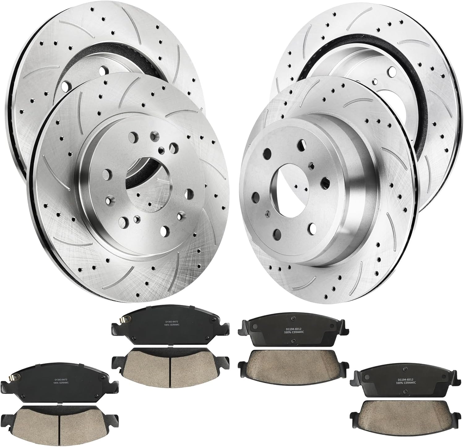 Front Rear Brake Kit Replacement for Cadillac Escalade ESV EXT Chevy Silverado 1500 Suburban Tahoe GMC Sierra 1500 Yukon 2007-2014 Drilled Slotted Brake Rotors Ceramic Brakes Pads