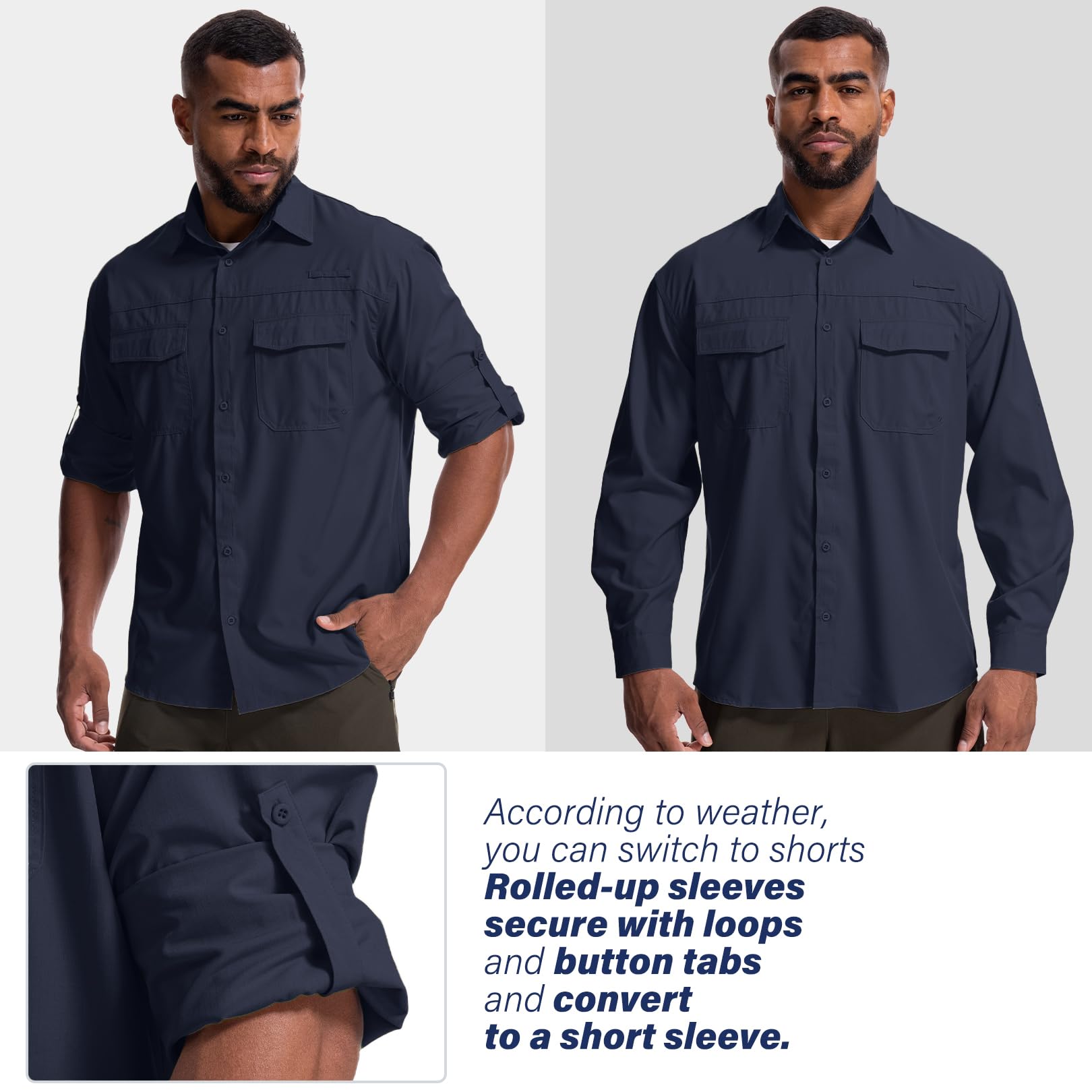 Camisas de safari para hombre, protección solar UV UPF 50+, manga larga, para exteriores, secado rápido, pesca, senderismo, jardinería