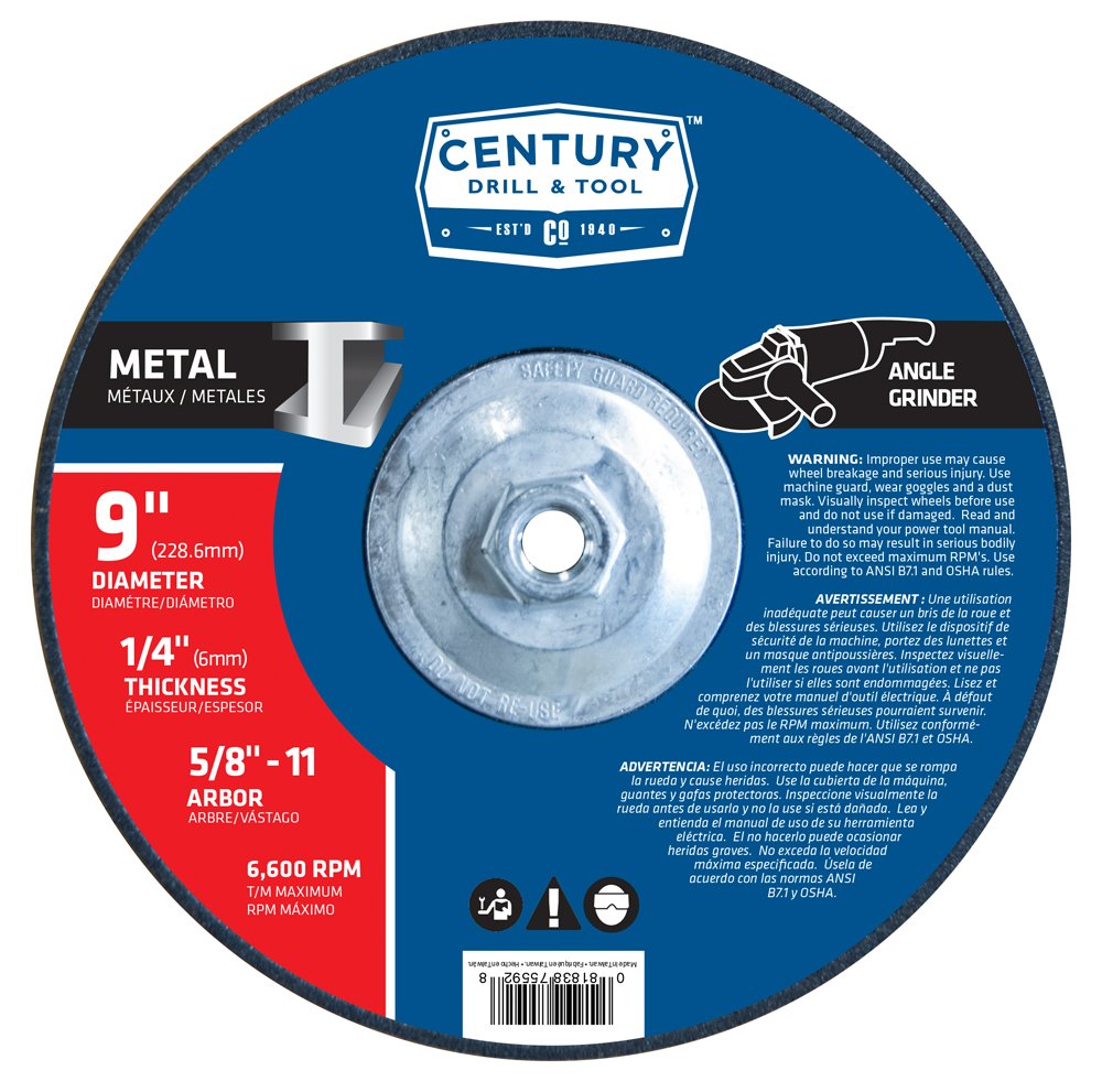 Century Drill & Tool 75592 Type 27 Metal Grinding Wheel, 9
