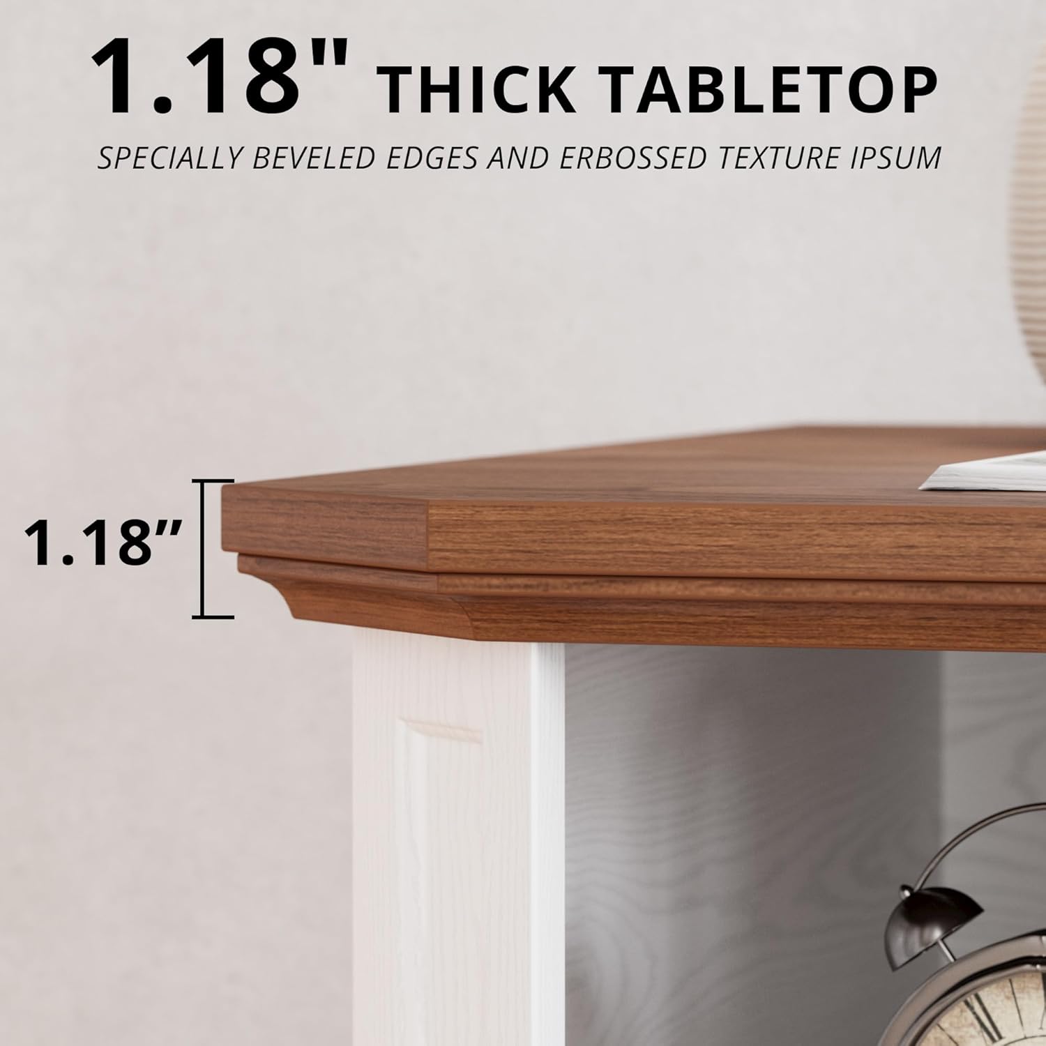 IRONCK Night Stand 23.4" Farmhouse End Table with Charging Station, Large Sofa Side Table with 2 Drawers, for Bedroom, White