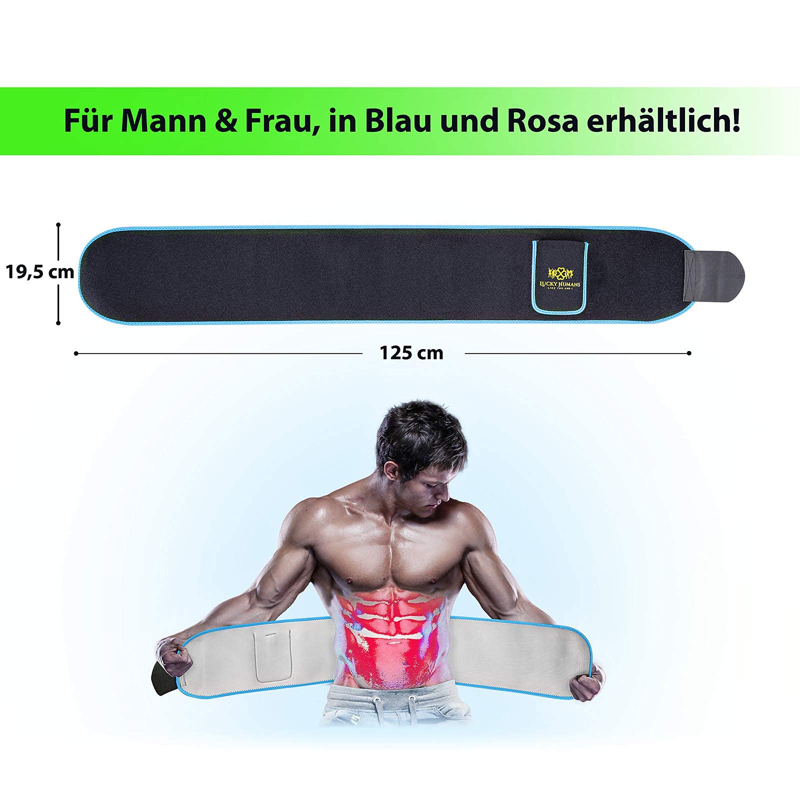 Lucky Humans® Hochwertiger Bauchweggürtel Herren Damen, Hula Hoop Gürtel, Schwitzgürtel, Bauchgürtel Neopren Nano Silber, Bauch Weg Trainer, Sweat Belt Waisttrainer