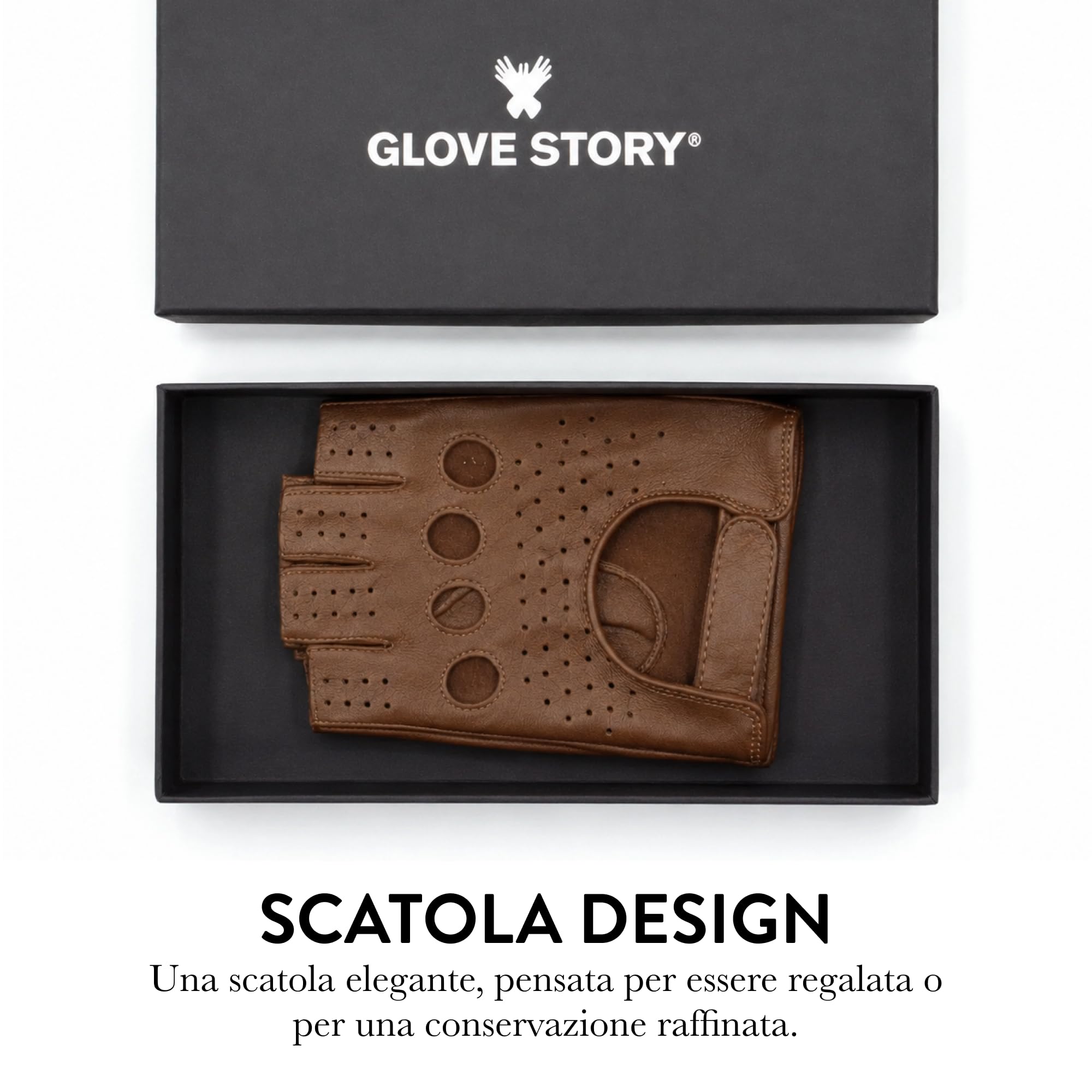 GLOVE STORY Guanti da guida uomo mezze dita in pelle d'agnello nera non foderati | Libertà di movimento & Stile essenziale | Accessorio leggero per precisione tattile & fascino retrò