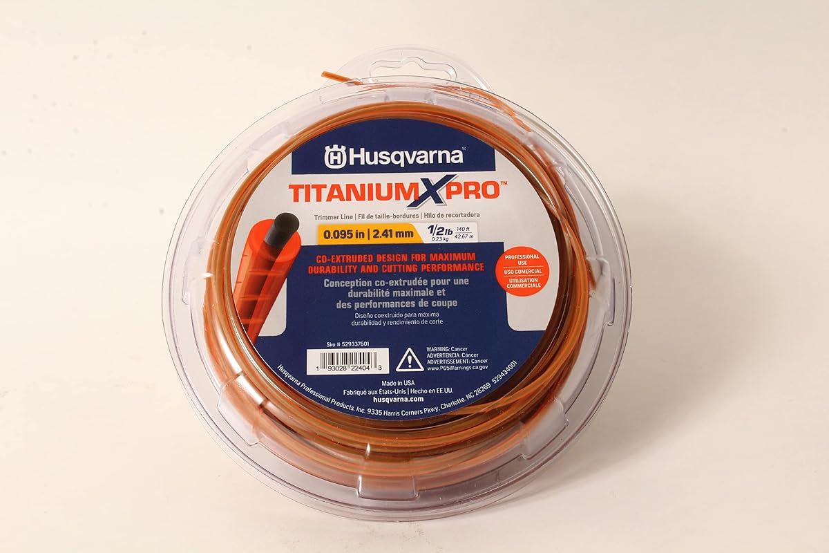 Husqvarna 529337601 Hilo de corte redondo Titanium XPro, carrete de 140 pies y 1/2 lb, 0,095 pulgadas