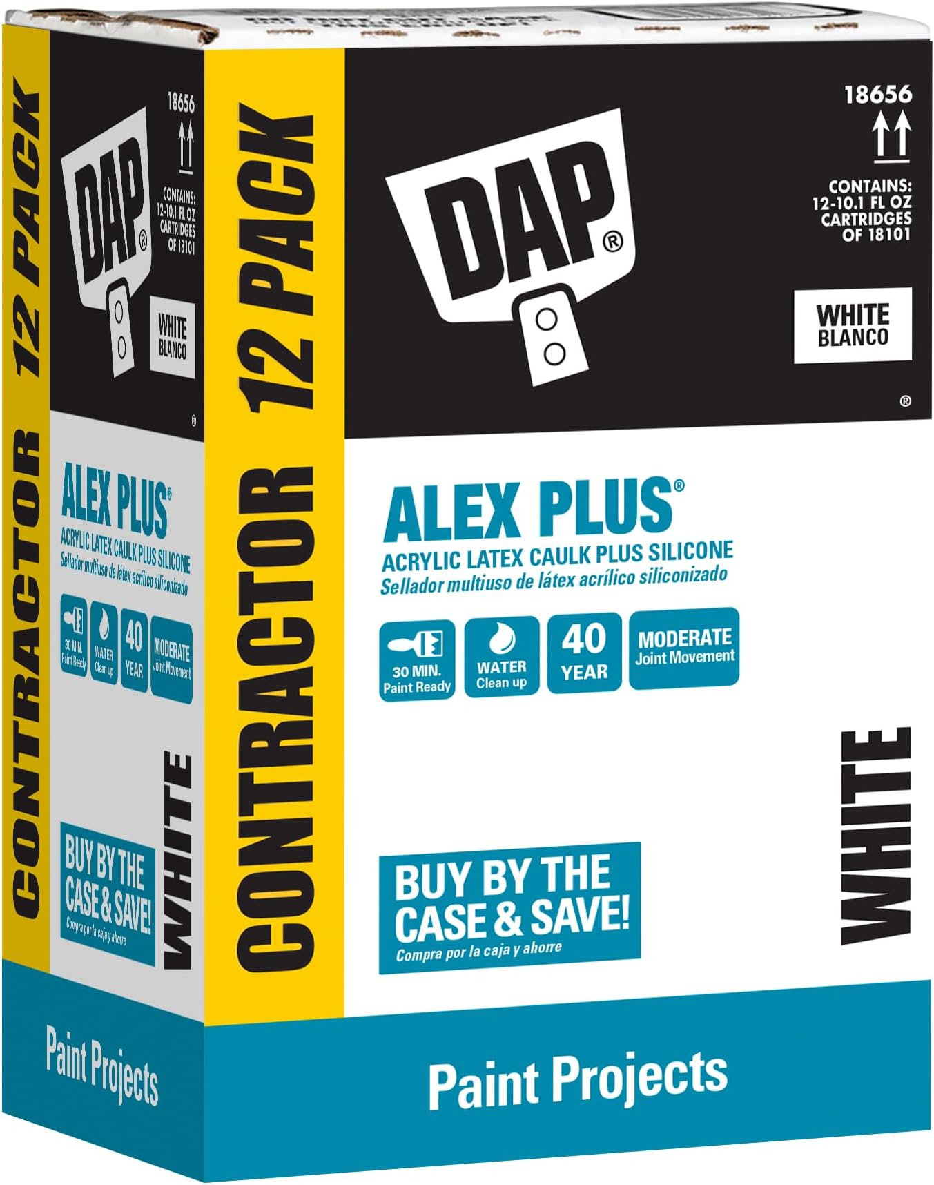 Alex Plus Acrylic Latex Caulk, White, 10.1 Oz, 12 Pack (7079818152)