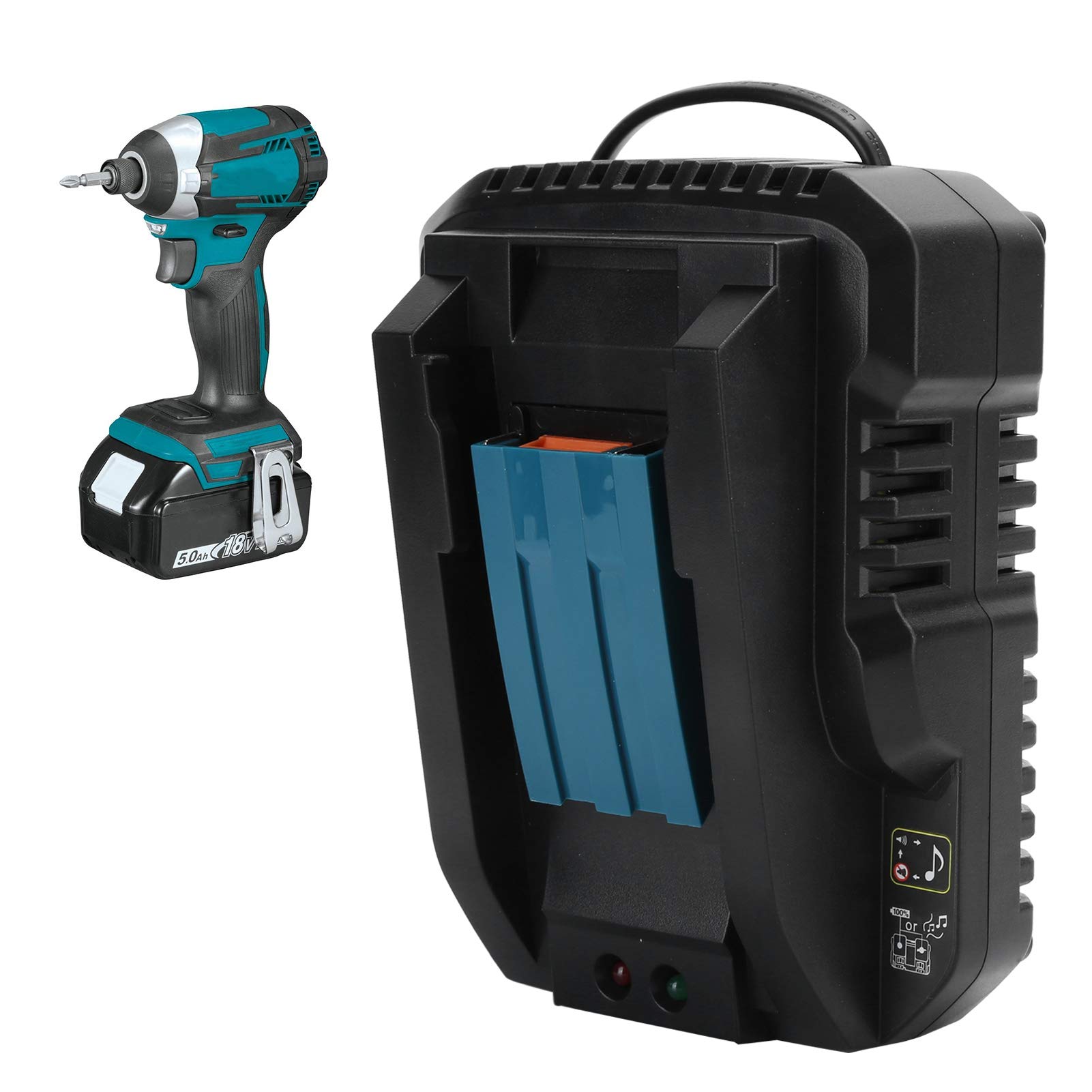Akozon Caricabatterie al litio 4A per Strumenti Elettrici Litio Pratica Ricarica Intelligente DC18RC 14.4V 18V 100-240V 50‑60HZEU Spina a Doppio Impulso 18V (1#)