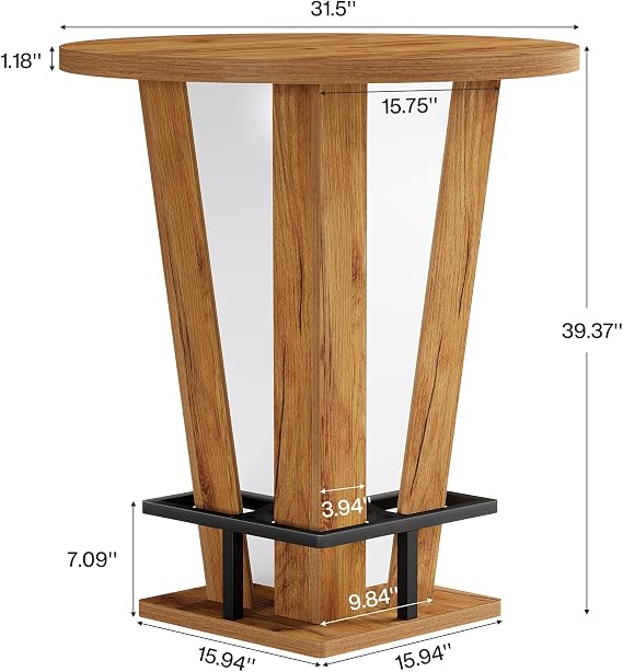 Tribesigns Round Bar Table, 100cm High Pub Table with Metal Footrest, Modern Bistro Table for Kitchen, Dining Area, Living Room & Small Spaces