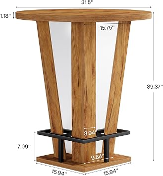 Tribesigns Round Bar Table, 100cm High Pub Table with Metal Footrest, Modern Bistro Table for Kitchen, Dining Area, Living Room & Small Spaces