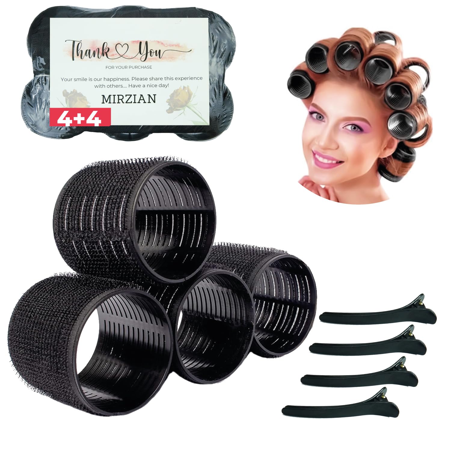 Large Hair Rollers with Clips – 4 Jumbo 66mm Rollers & 4 Clips – No Heat Hair Curlers for Long & Short Styles – Self Grip Hair Curlers Rollers for Hair Volume & Styling – Easy, Travel-Friendly