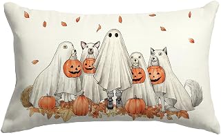 LOMCHEN Halloween Pillow Cover 12x20 inch Halloween Ghost Dogs Pumpkins Lumbar Pillow Cover for Fall Halloween Decorations Halloween Decorative Pillow Covers for Home Sofa Couch